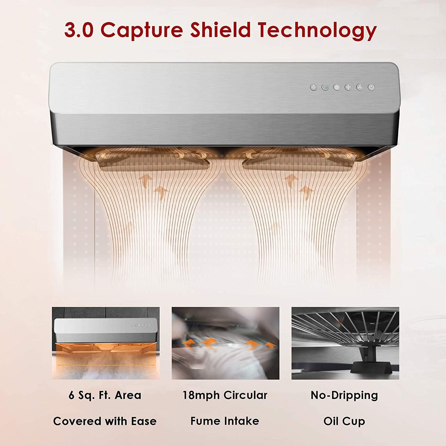 FOTILE Pixie Air UQS3001 30” Stainless Steel Under Cabinet Range Hood, 800 EQUIV. CFM Kitchen Over Stove Exhaust Vent with LED Lights Dual AC Motors and Mechanical Buttons