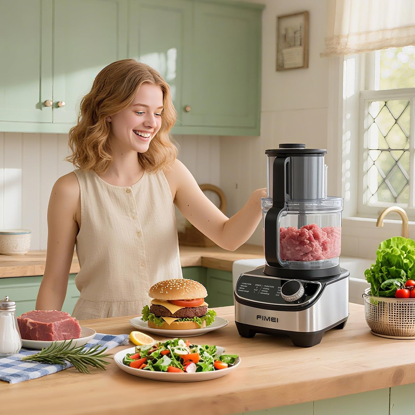 FIMEI 12-Cup Food Processor and Vegetable Chopper, 600W Electric Food Chopper for Slicing, Shredding, Chopping, Pureeing, Dough, Baby Food Maker, Large Feed Chute, Dishwasher Safe Bowl