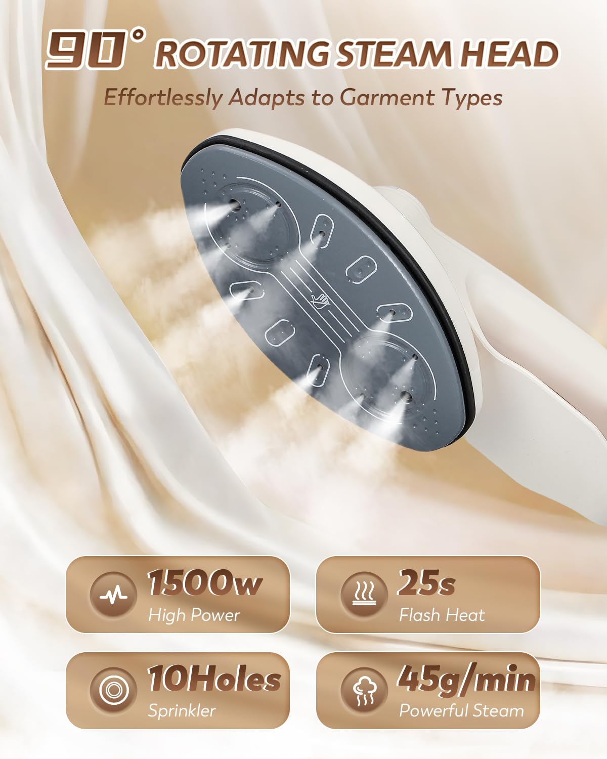 Hapyvergo Standing Garment Steamer with Rotating Nozzle, 1500W Upgraded Steamer for Clothes Heats in 25s for 60min Steam, 1.6L Tank, Self-Cleaning, Dual-Protection Tech, Ironing Board, Hanger, Gloves