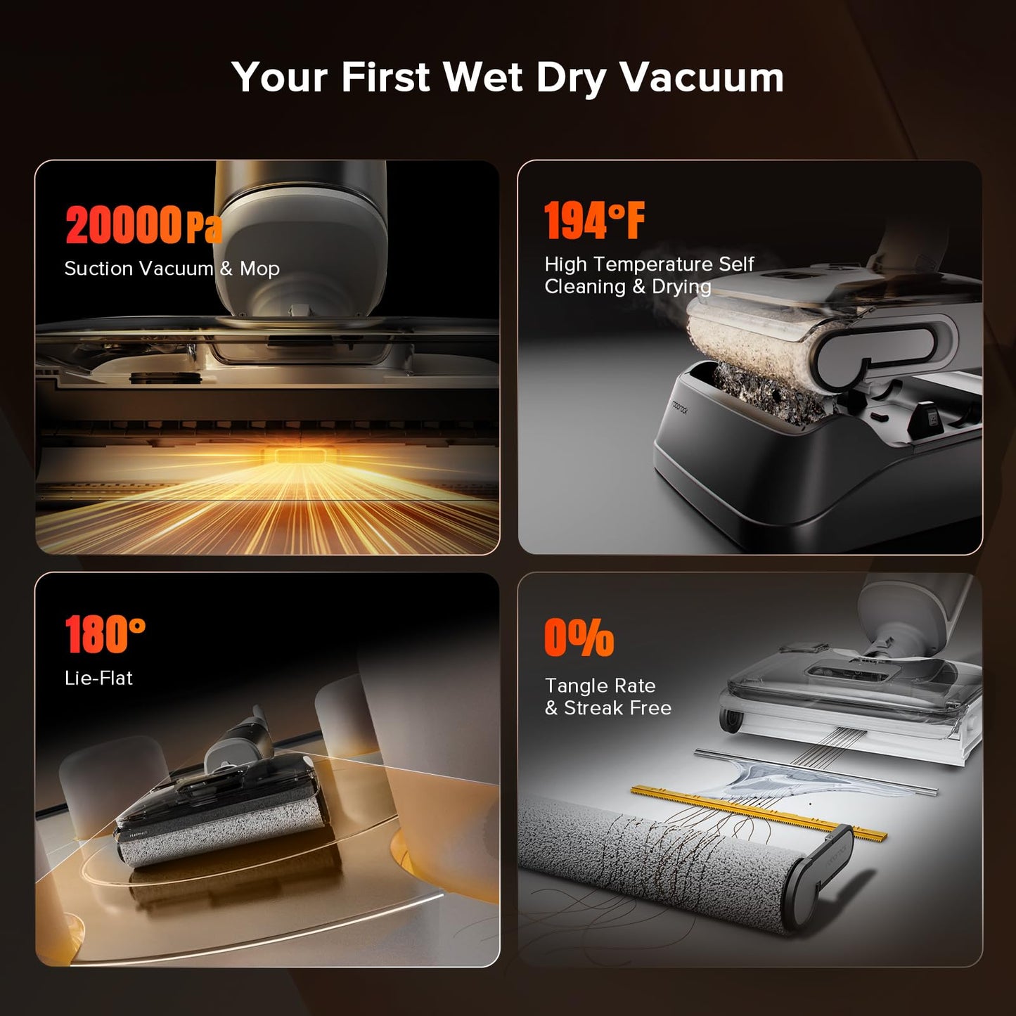 roborock F25 GT Vacuum Mop All in One, Wet Dry Vacuum Cleaner Cordless, 20000Pa Floor Cleaner Machine for Tile Hardwood Wood Vinyl Floor, Edge to Edge Self Cleaning Electric Mop with 180° Lie-Flat