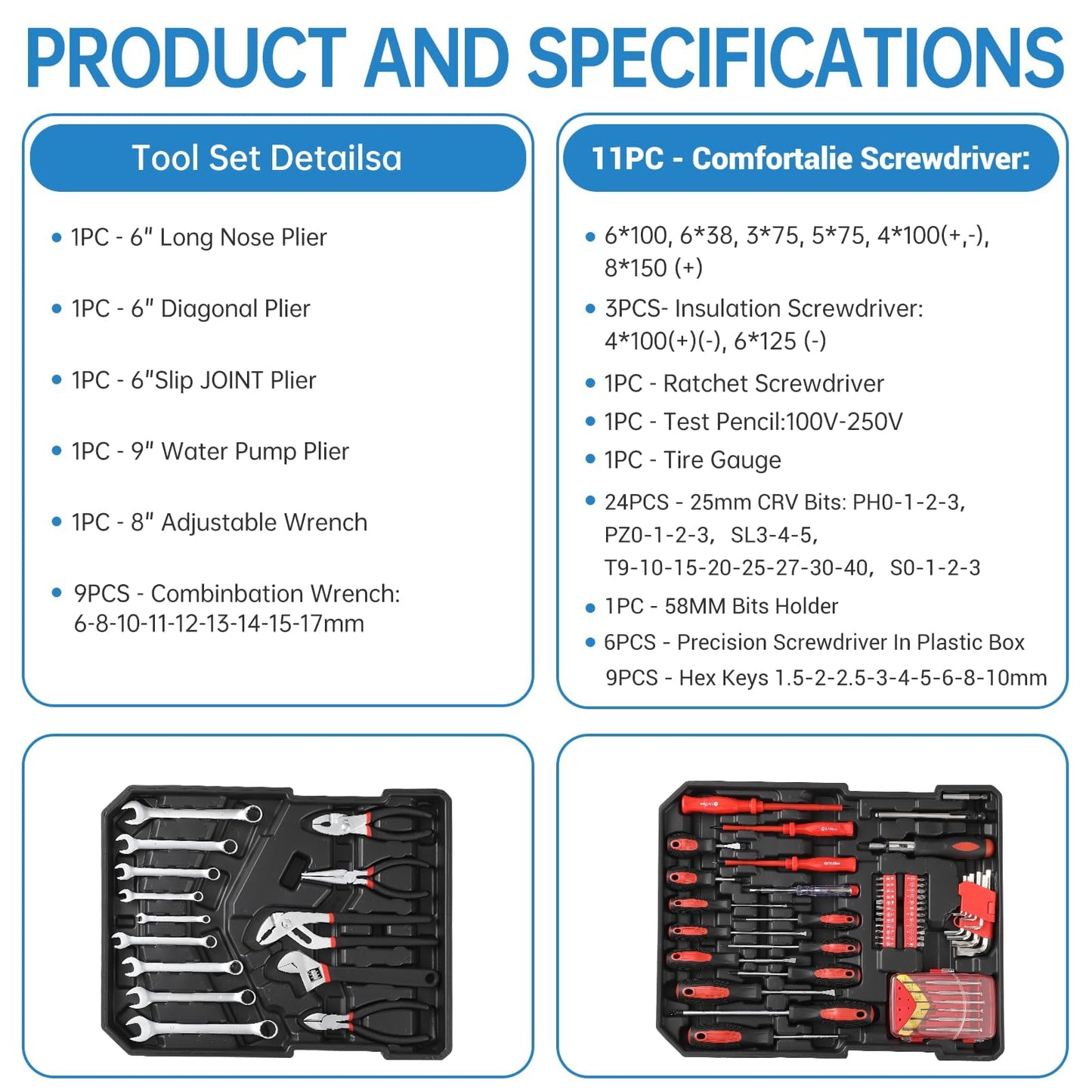 800-Piece Tool Kit, Mechanic's Socket Tool Set with Case, Socket Wrenches & Complete Hand Tools, Portable Complete Repair Tools Box for Home and Car