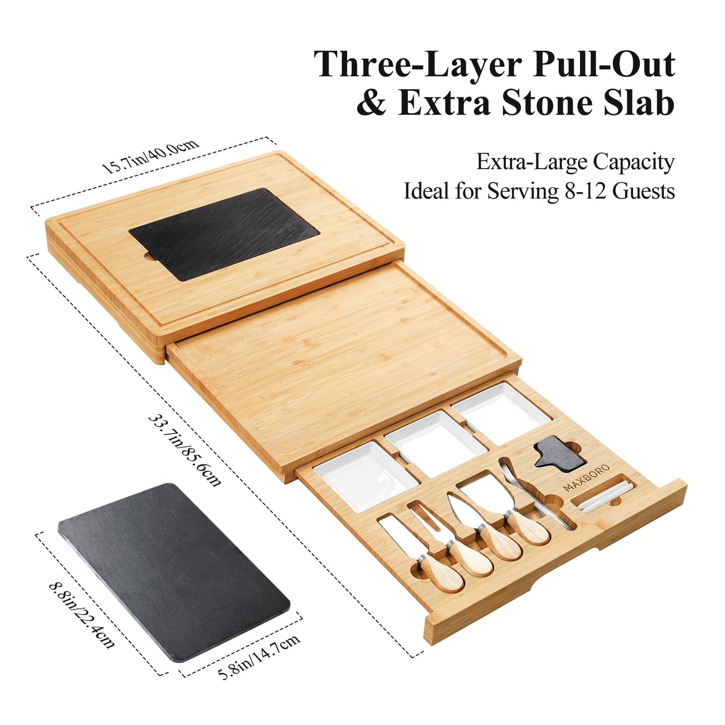 Extra Large 33.7x15.7 inch Charcuterie Boards Gift Set, 100% Bamboo Cheese Board and Knife Set, Cool Meat Cheese Platter Tray, House Warming Gifts New Home, Ideas for Women Mom