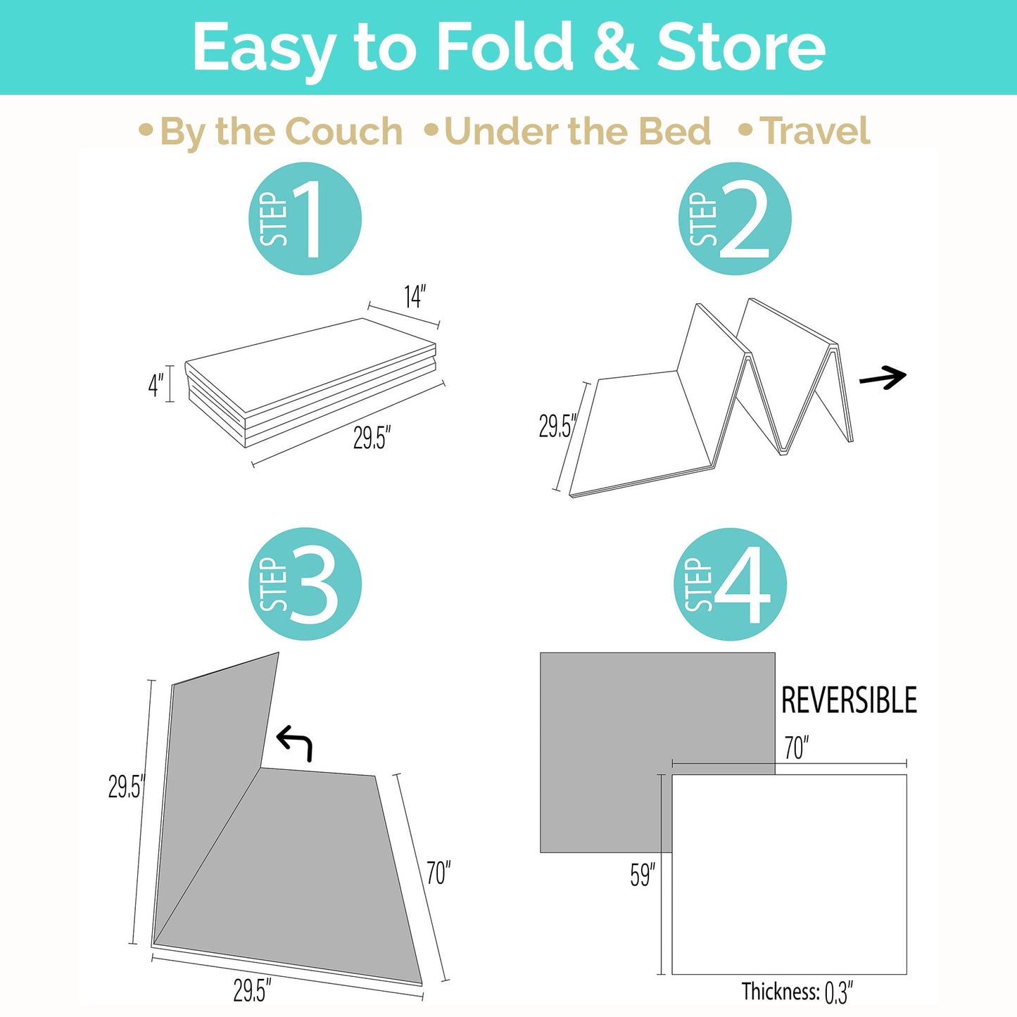 JumpOff Jo Foldable Foam Play Mat – Large Waterproof Baby & Toddler Activity Floor Mat, Double-Sided 70 x 59 Inch Play Surface - Boho Hearts