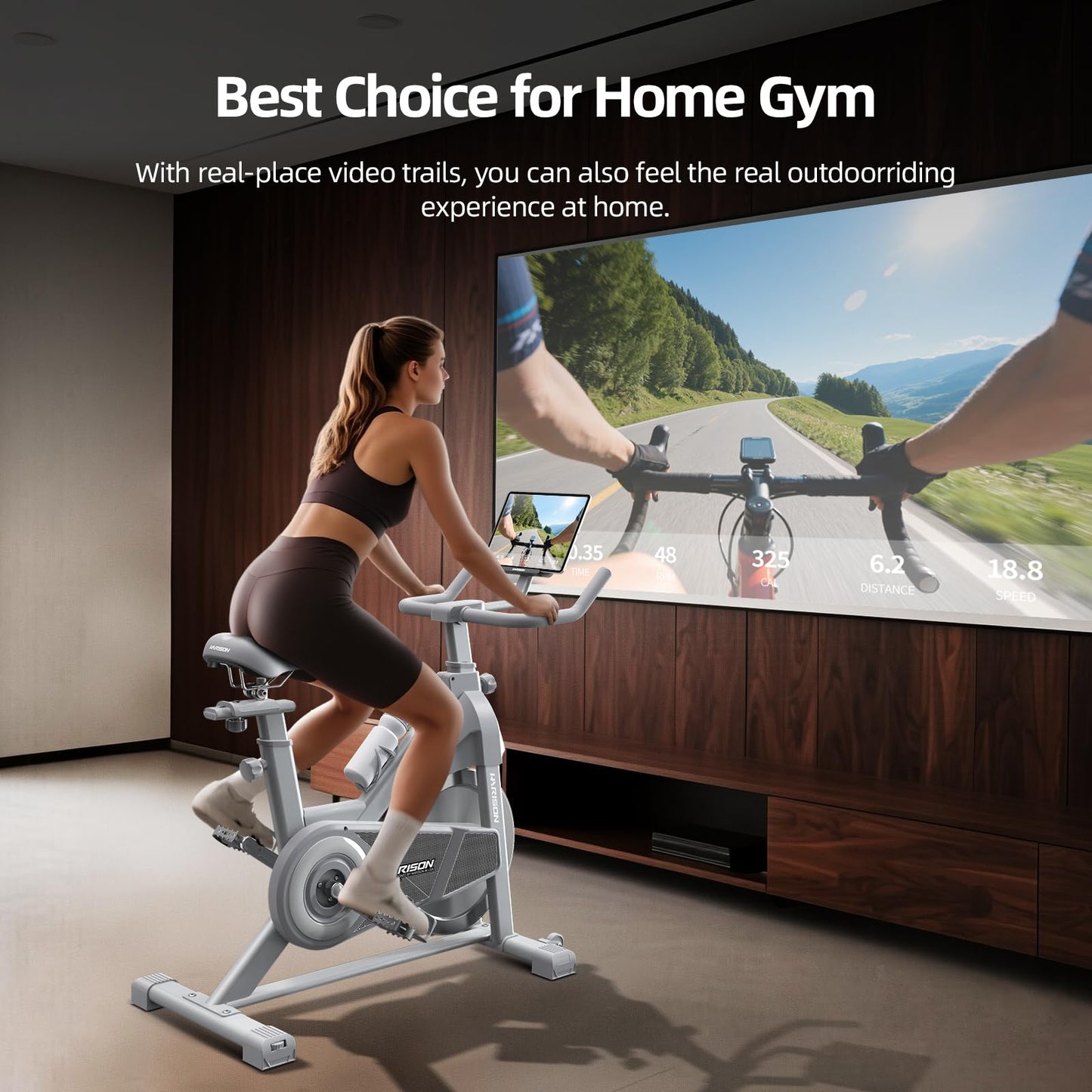 HARISON Semi Commercial Exercise Bike - Stationary Bike for Home Gym - Silent Magnetic Indoor Cycling Bike with Tablet Mount & Comfortable Seat Cushion, 380LBS/400LBS Weight Capacity Workout Bike (Magnetic Plus)