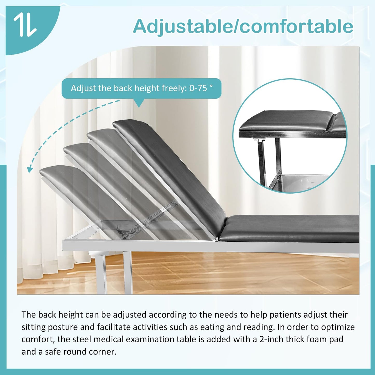 JJFFTAO Adjustable Exam Table,Doctor Bed with Folding Legs is Stable and Durable,Folding Medical Exam Table Holds 500 lbs for Clinical Examination 、Massage 、Spa Beds、Beauty