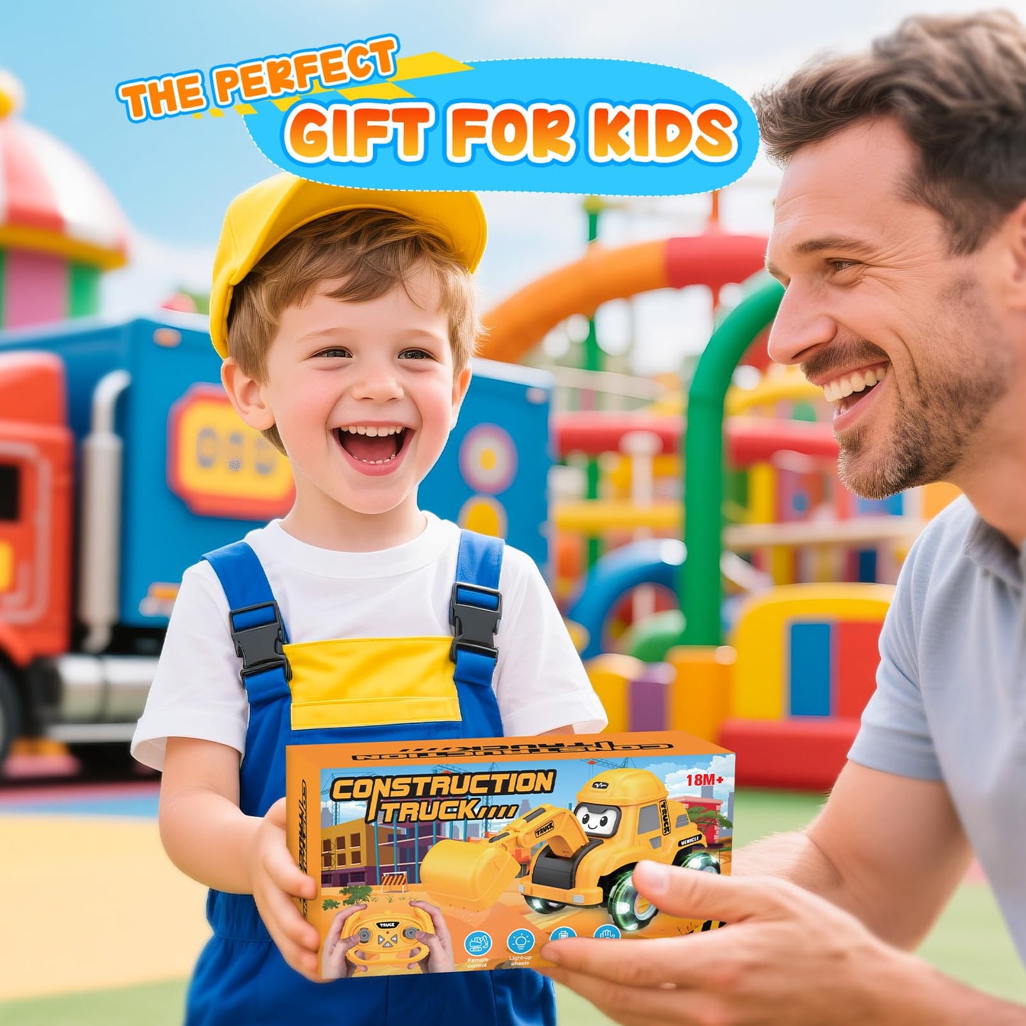 Toyjolka Toddler Remote Control Car with Flashing Light Wheels for 2 3 4 5 6 Year Old Boys Girls, USB Rechargeable Construction Excavator Toy for Toddlers 2-6 Great Birthday Gift Idea for Kids