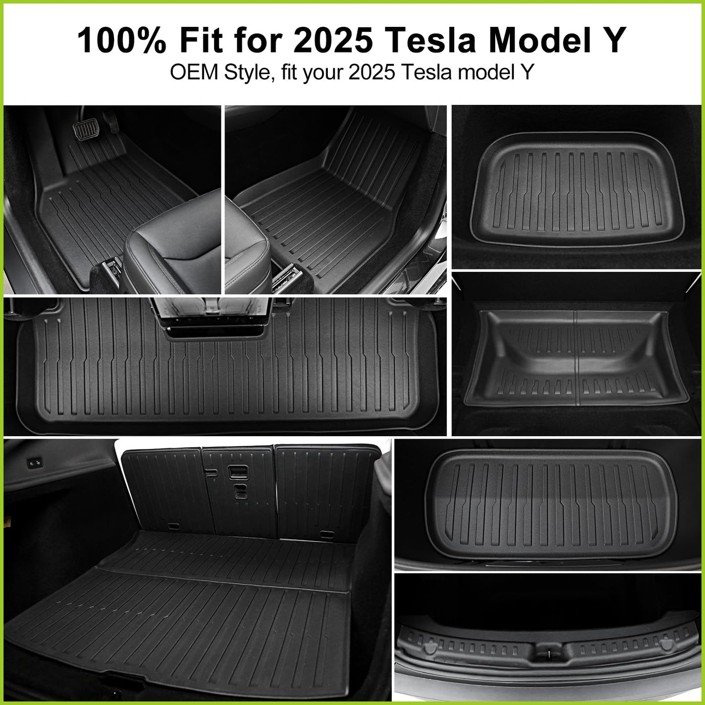 Foronetry Floor Mats for 2025 2026 Tesla Model Y Juniper, 8PCS All Weather Full Set Cargo Liners Accessories, 3D TPE Odorless Floor Mat Trunk Frunk Rear Mats for 5-Seater(Not Fit 7Seat and Standard)