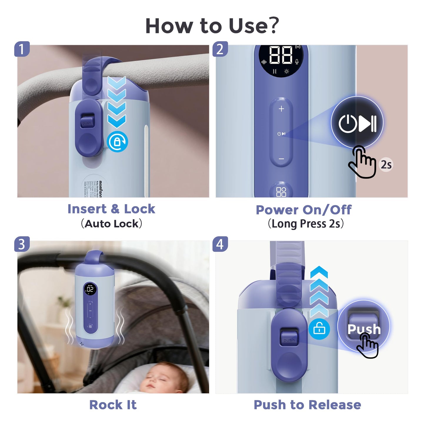 Rechargeable Hands-Free Baby Rocker & Sleep Soother – Portable Vibration Device with 6 Levels, 21 Melodies & Smart Sensor – Fits Most Strollers, Car Seats & Baby Gear, Travel Essential for Newborns