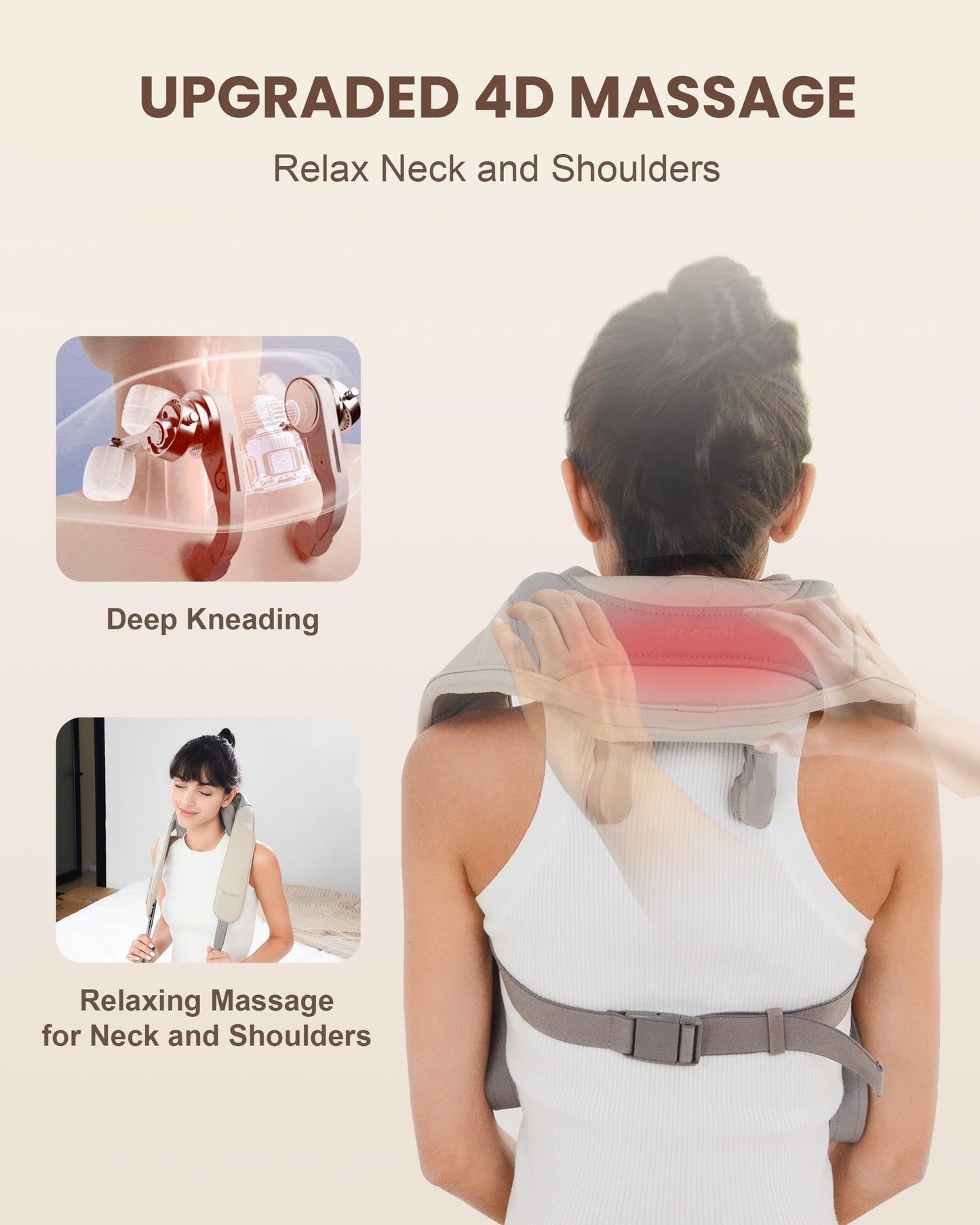 Heycool Cordless Neck Massager with Heat, 4D Deep Kneading Neck Shoulder Massager for Pain, Wireless Shiatsu Back Massager Pillow, Gifts for Men, Women Rechargeable