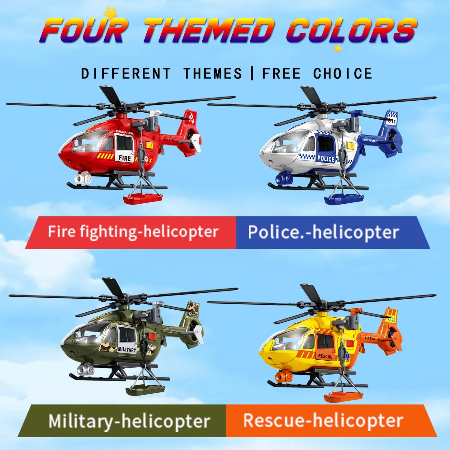 ANJARU Helicopter Toy with Lights and Sound,Simulative Rescue Helicopter Toddler Kids Toys for Kids Aged 3 4 5 6 Pull-Back Propeller Army Toys Toddler Kids Boys Gifts (Fire Fighting Helicopter)