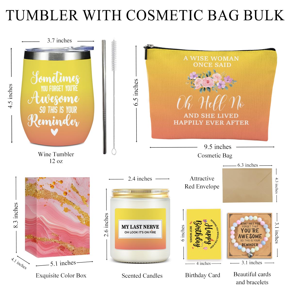 Birthday Gifts for Women Friendship, Funny Best Friend Birthday Gifts for Women Mom Wife Aunt Coworker Teacher Christmas Wine Tumbler Coffee Mug Makeup Bag Bracelets Braclets Scented Candle