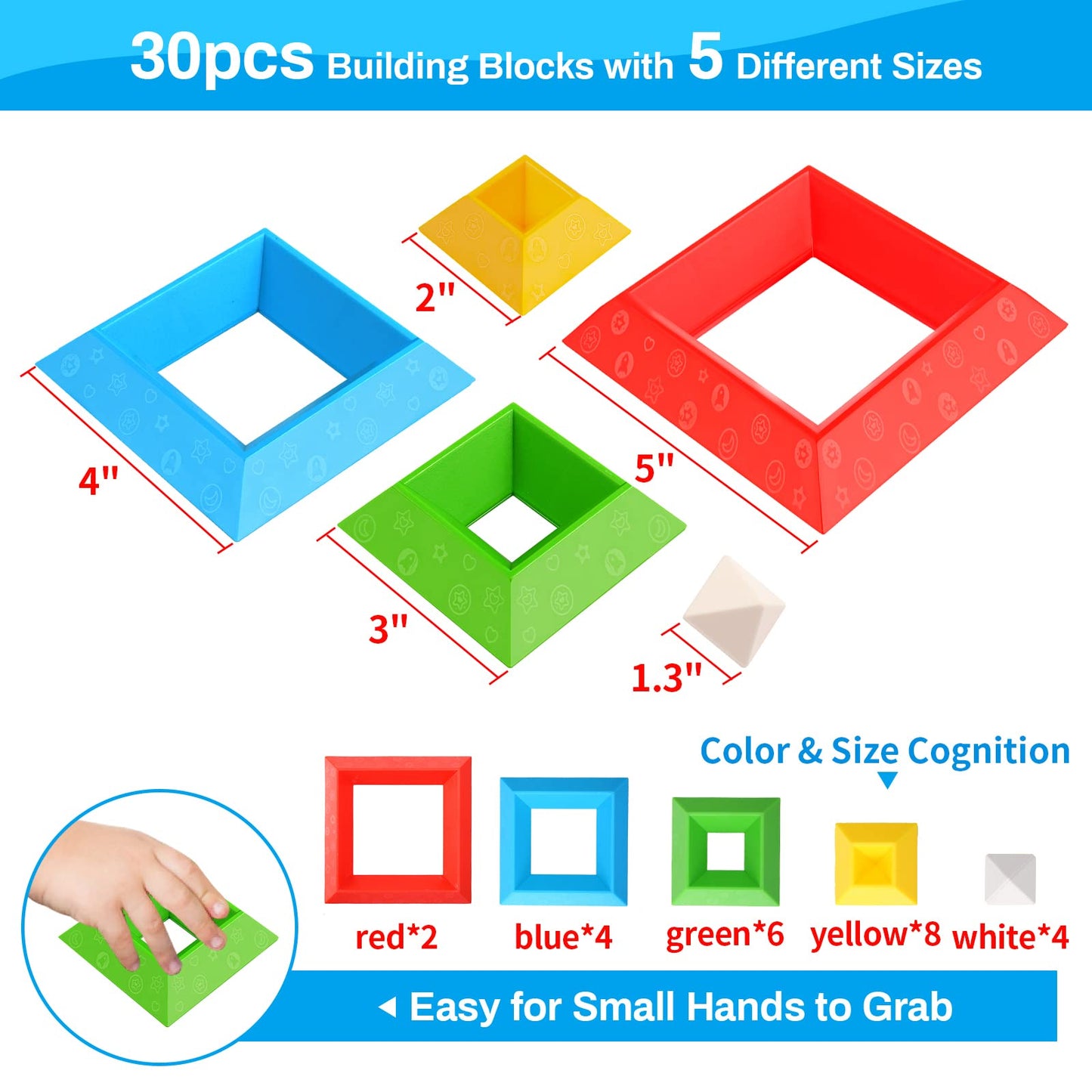 Hieoby Montessori Toys for 1 2 3 4 Year Old Boys Girls Toddlers Preschool Learning Activities 30Pcs Building Blocks Stacking Educational Toys STEM Sensory Gifts for Kids Age 1-2 2-4