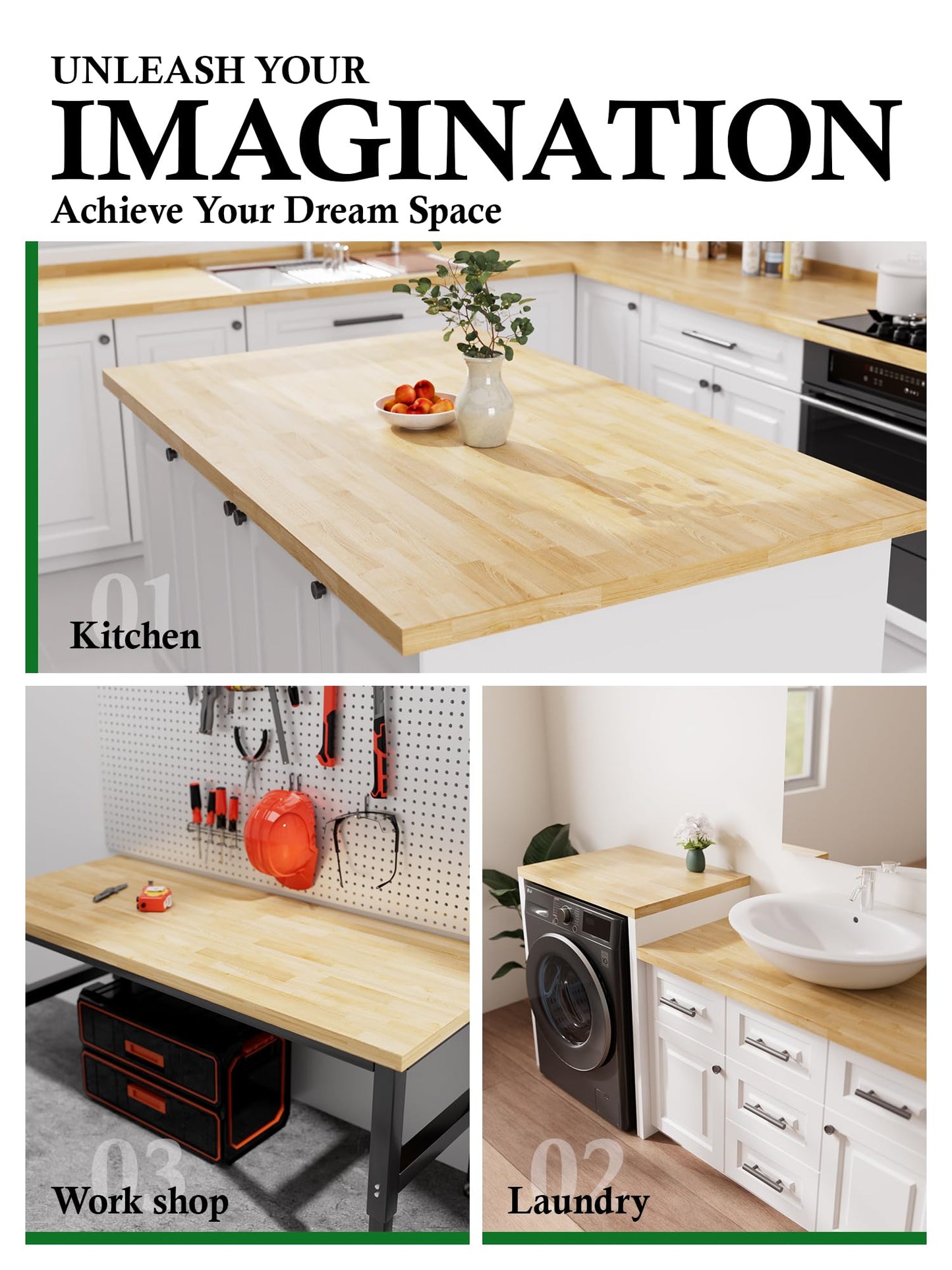 6FT Butcher Block Countertop Birch Solid Wood - 72" x 24.5" Table Top Butcher Block Cutting Board for Kitchen Island Living Dining Table Office Desk Workbench Countertop Unfinished 1.5" Th