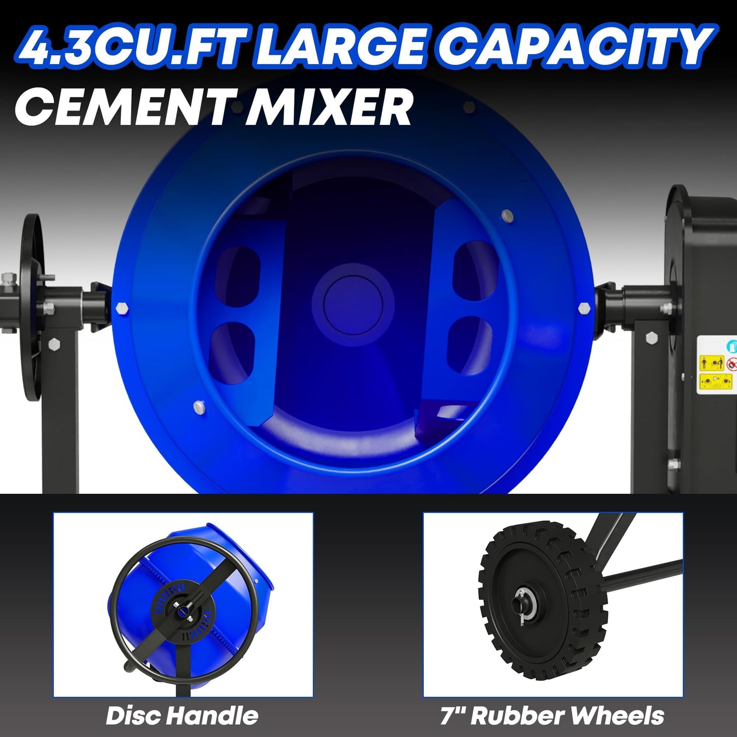 SILVEL Concrete Mixer 4.3 Cu.Ft. – 450W (3/5HP) Heavy Duty Portable Concrete Mixer with Wheel & Stand for Mortar, Stucco, Fodder – Industrial Cement Mixing Machine, Upgraded Blue