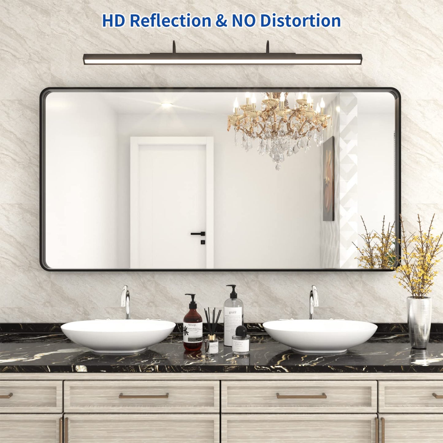 WEER Black Bathroom Mirror for Wall 60X30 Inch, Rectangular Black Metal Framed Vanity Mirror, Farmhouse Matte Black Mirror with Tempered Glass, Rounded Corner, Anti-Rust (Horizontal/Vertical)