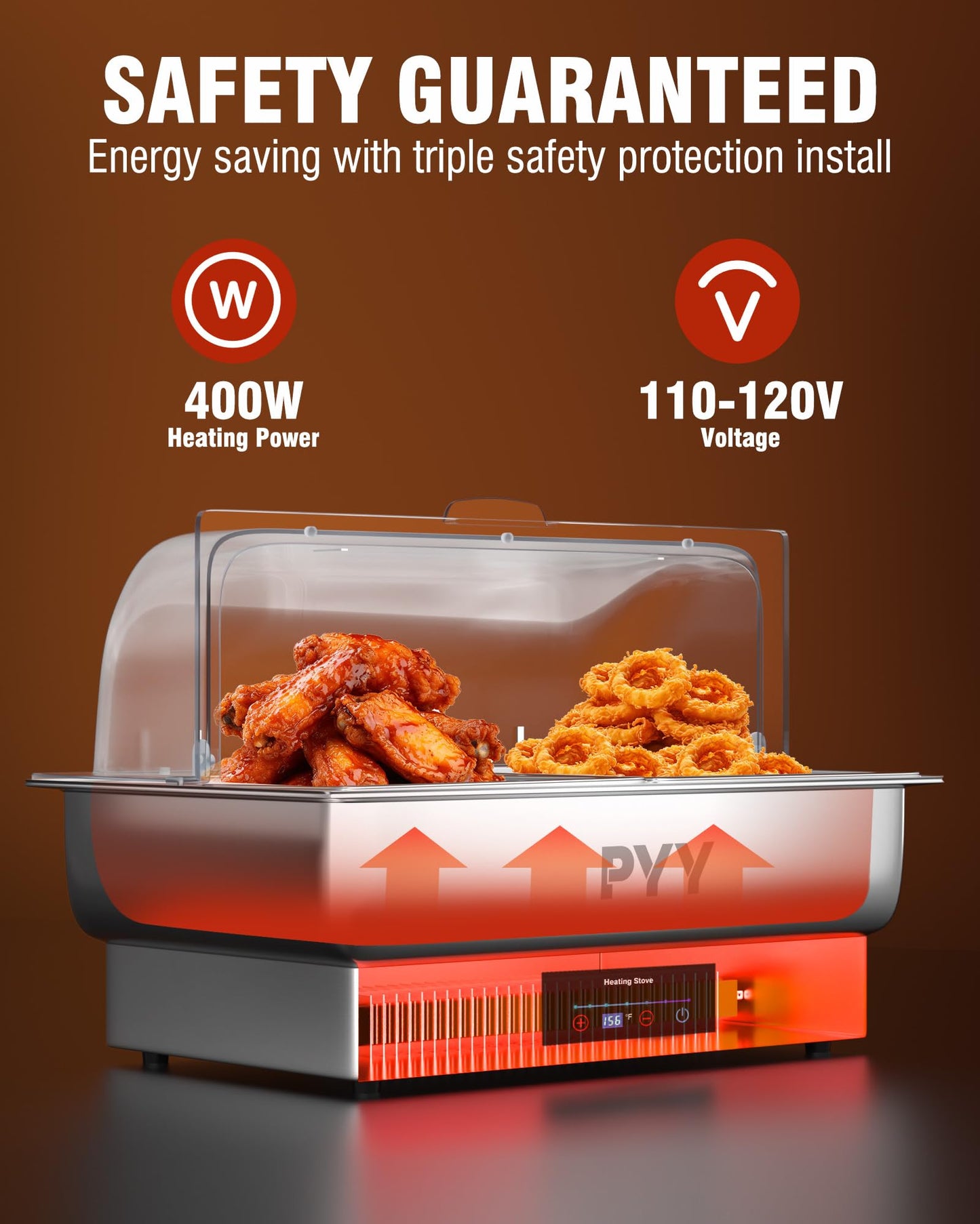 PYY Electric Chafing Dish Buffet Set, Roll Top Chafing Dish, Stainless Steel Chaffing Server Set Chafer for Catering,Buffets (2 Half-Size with Lid)