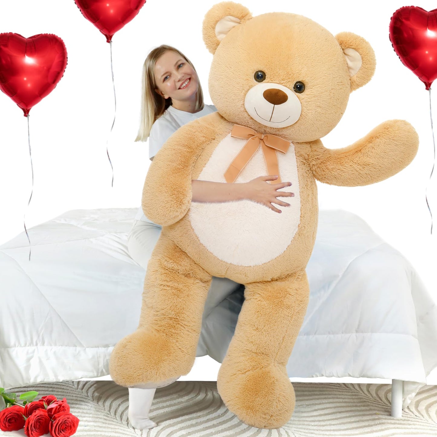 MorisMos Giant Teddy Bear Stuffed Animal 4 Feet,51 in Large Bear Gift for Girlfriend Boyfriend Wife Mom Fiancée, Big Plush Toy for Kid Birthday Christmas Baby Shower Decor,Tan