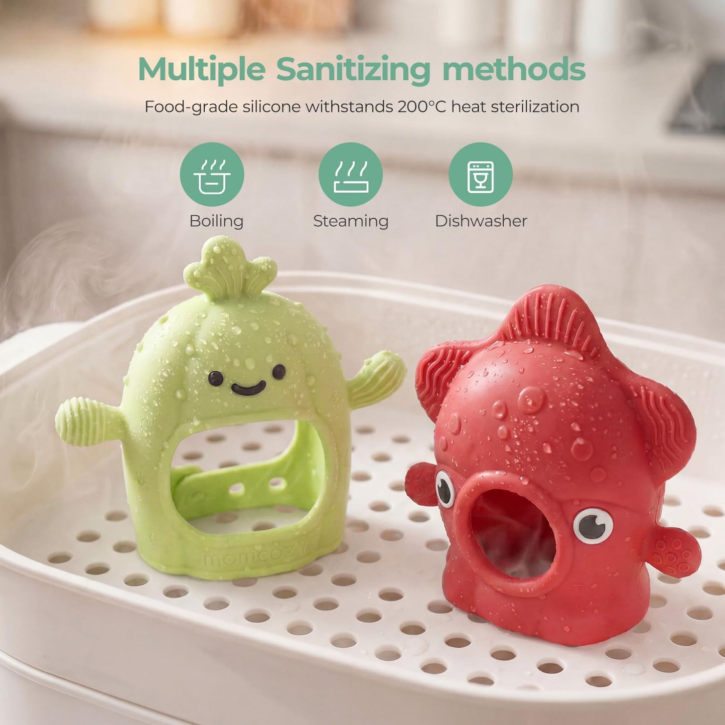 Momcozy Teething Toys, Food Grade Silicone Baby Teether,Teething Mitten for Babies 0–6 Months,Teethers for Babies 6–12 Months,Anti Drop Wrist Teether with Multiple Chew Points,Baby Shower Gifts, Red