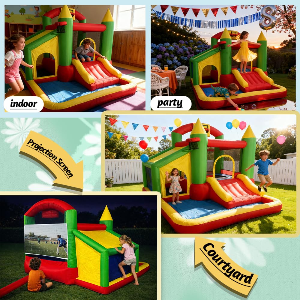 JumpYeah Inflatable Bounce House with Ball Pit,Toddler Toys Slide Trampoline Outdoor with Blower,Big Kids Bouncer Jumper Playhouse Indoor Bouncehouse,110x118x85 Inches