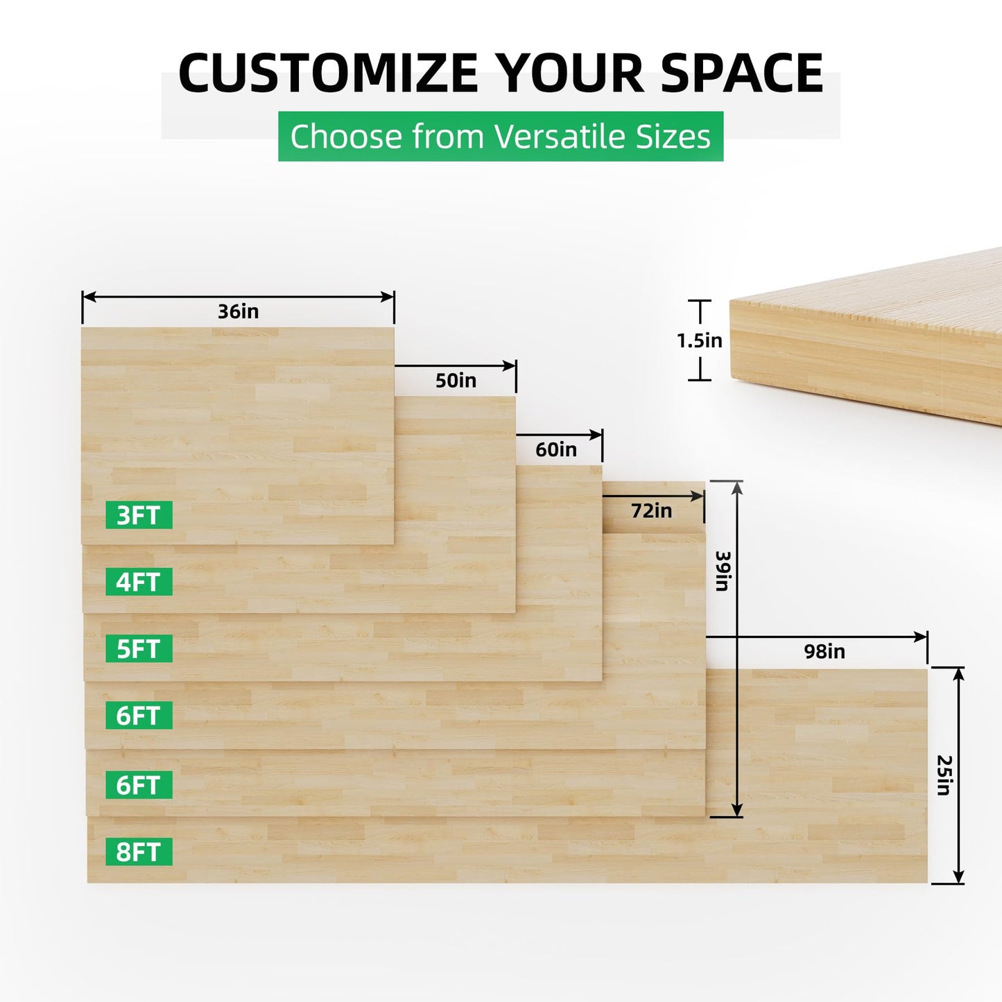 Butcher Block Countertop Wood Tabletop - 60"x25"x1.5", 5FT Solid Birch Wood Tabletop, Unfinished Hardwood Butcher Block Island Top for Kitchen Counter, Desk Top, Table Top, Workbench, Coffee Bar