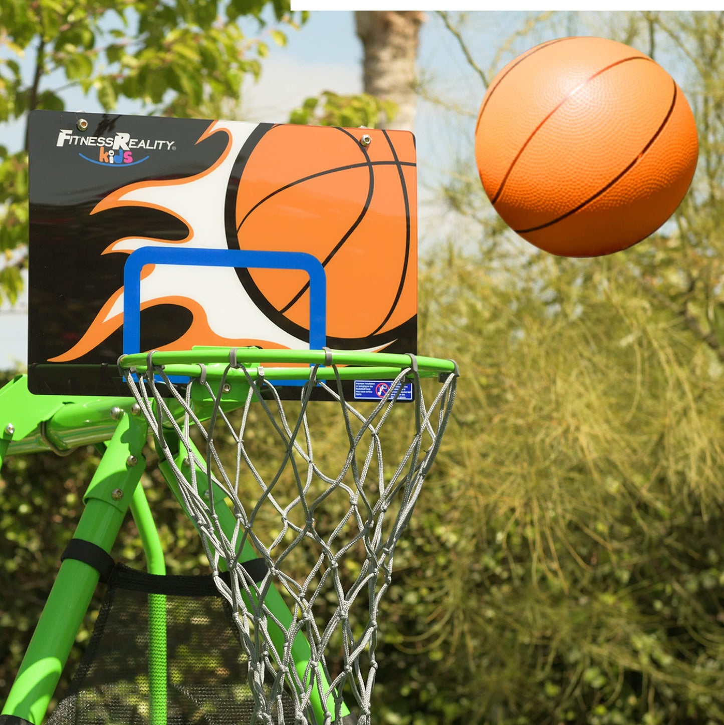 FITNESS REALITY KIDS Sports Outdoor 8 Station Playground Set, Includes Swing Set, Slide, Monkey Bars, Basketball Hoop, Trampoline, Soccer and Basketball + Pump, Green