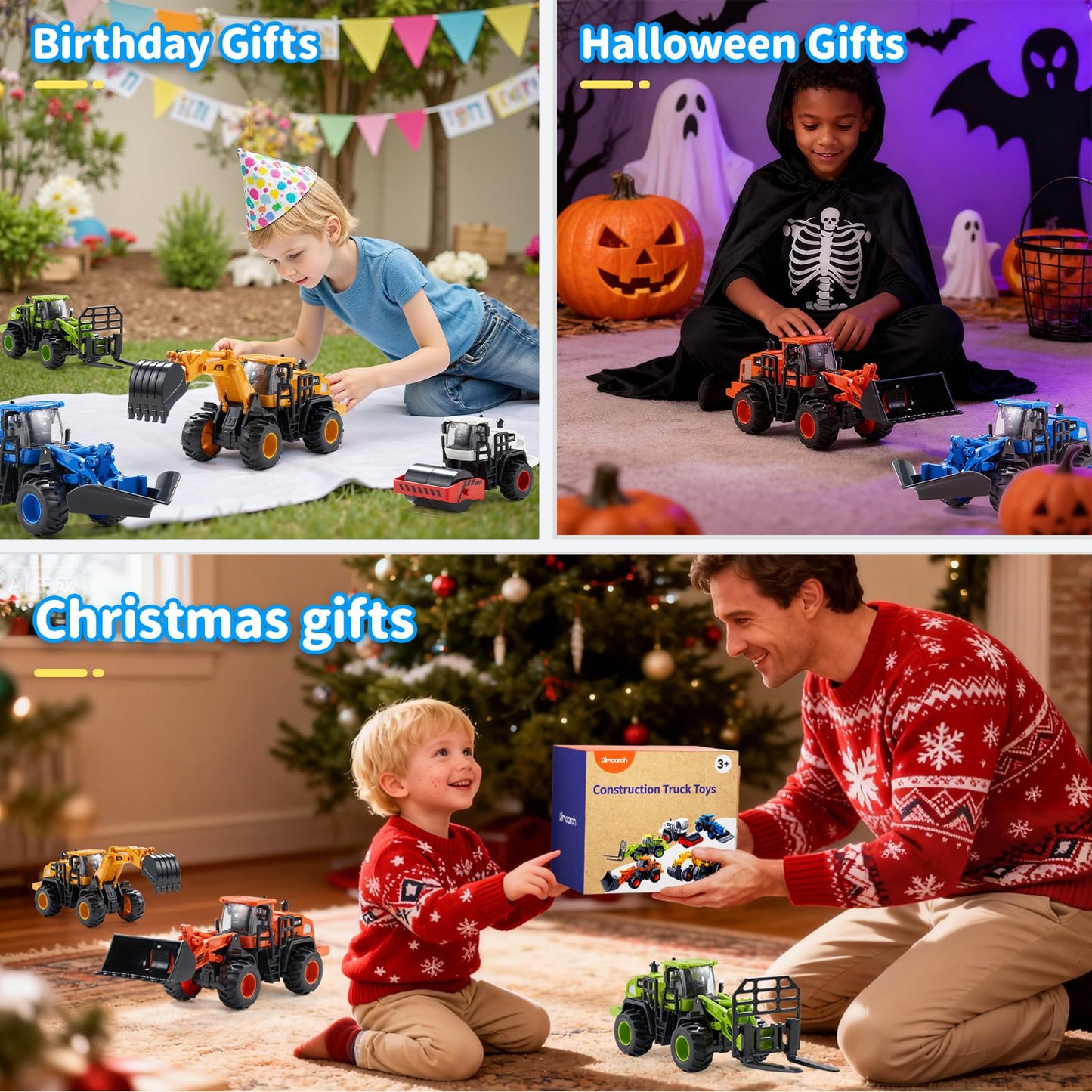 Dimoarch Construction Truck Toys for Toddlers: Push Go Truck Sandbox Excavator Toy Trucks Vehicles Snow Plow Toy Truck Bulldozer Road Roller Birthday Gift for 3 4 5 6 Years Old