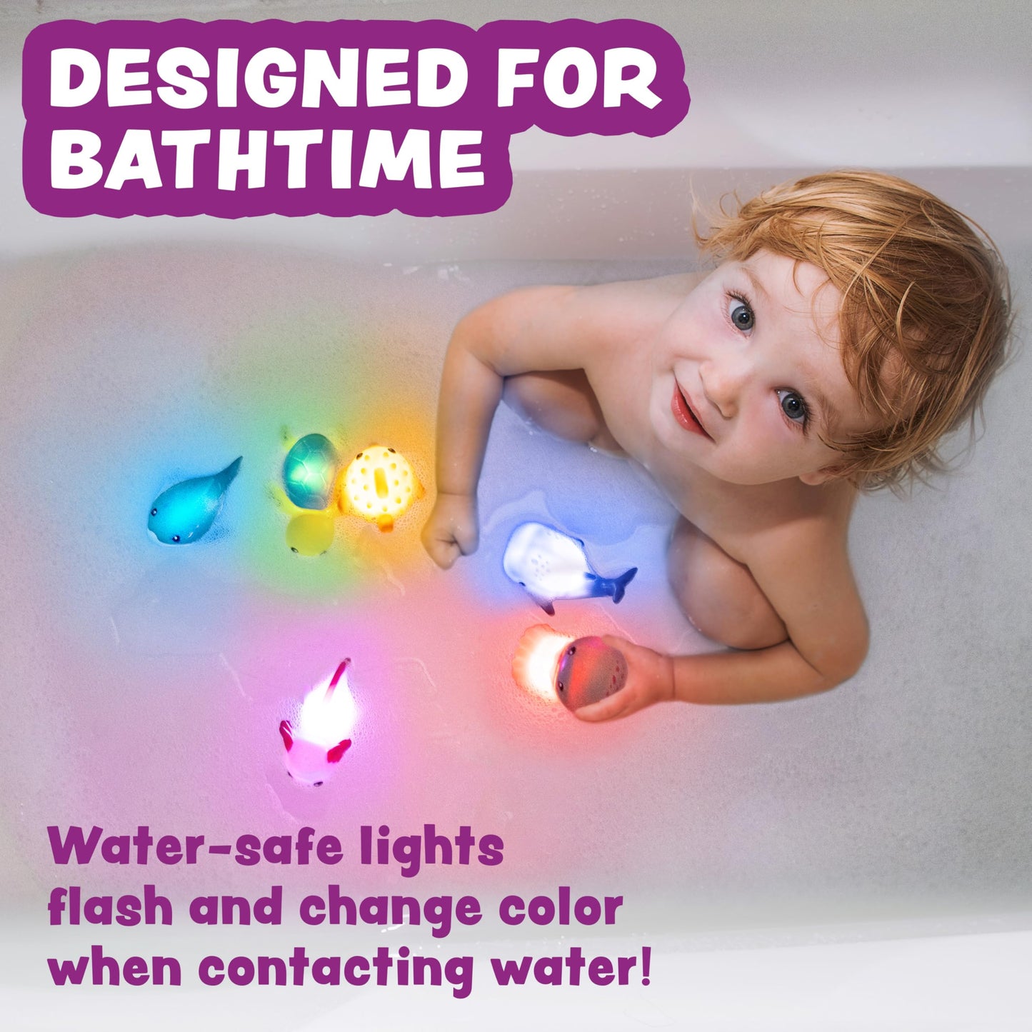 Tub Works® Under the Sea™ Light Up Bath Toys, 6 Pack | Water-Activated Light Up Toys Flash & Change Color | Easy-Grip Baby & Toddler Bath Toys | Sensory Bathtub Toys with Bath Lights for Kids Bath