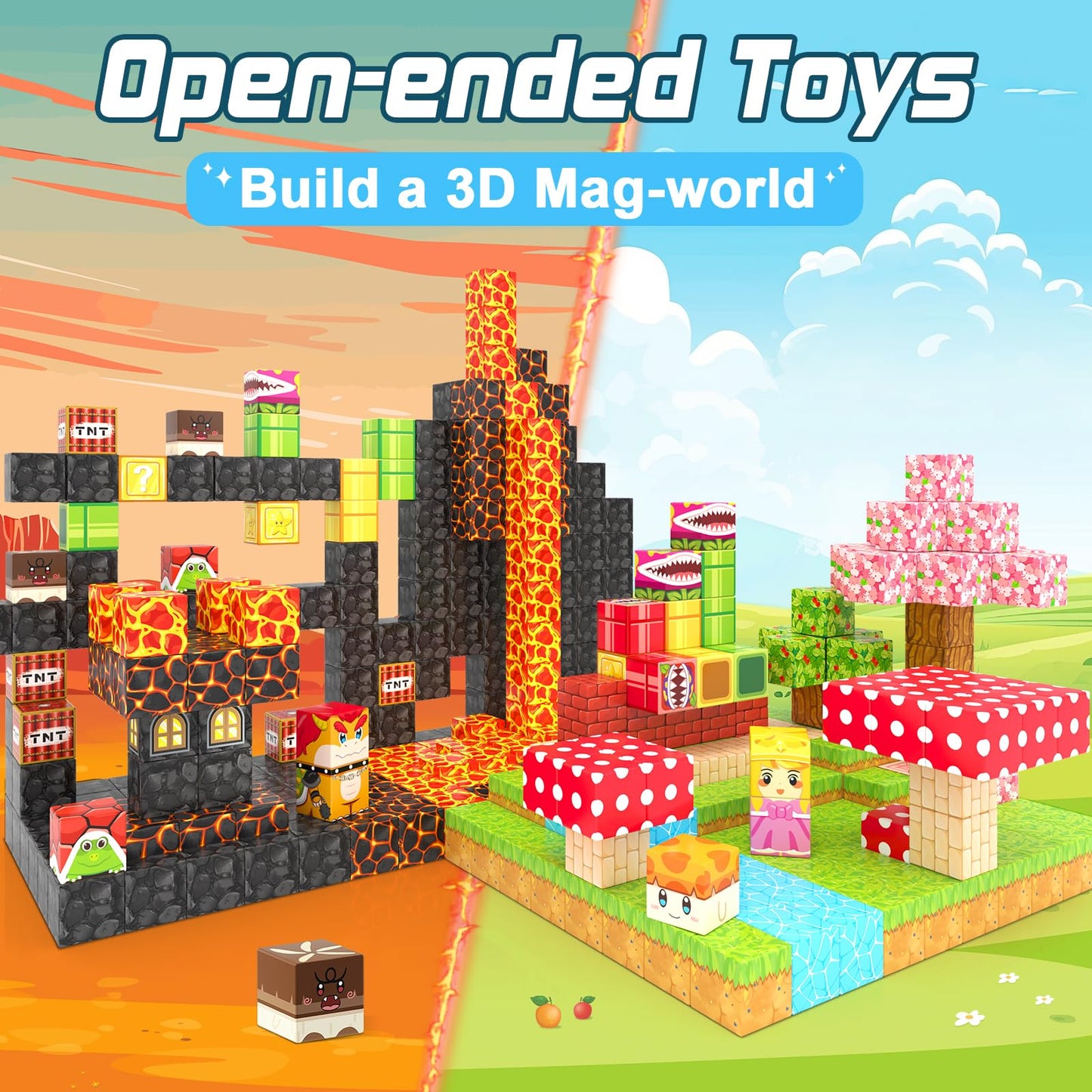 110PCS Magnetic Blocks - Build Mine Magnet World Magic Teleport Pipes Set, Building STEM Sensory Toddler Toys for 3+ Year Old Boys & Girls, Compatible with All Magworld 1” Magnetic Blocks Kids Toys