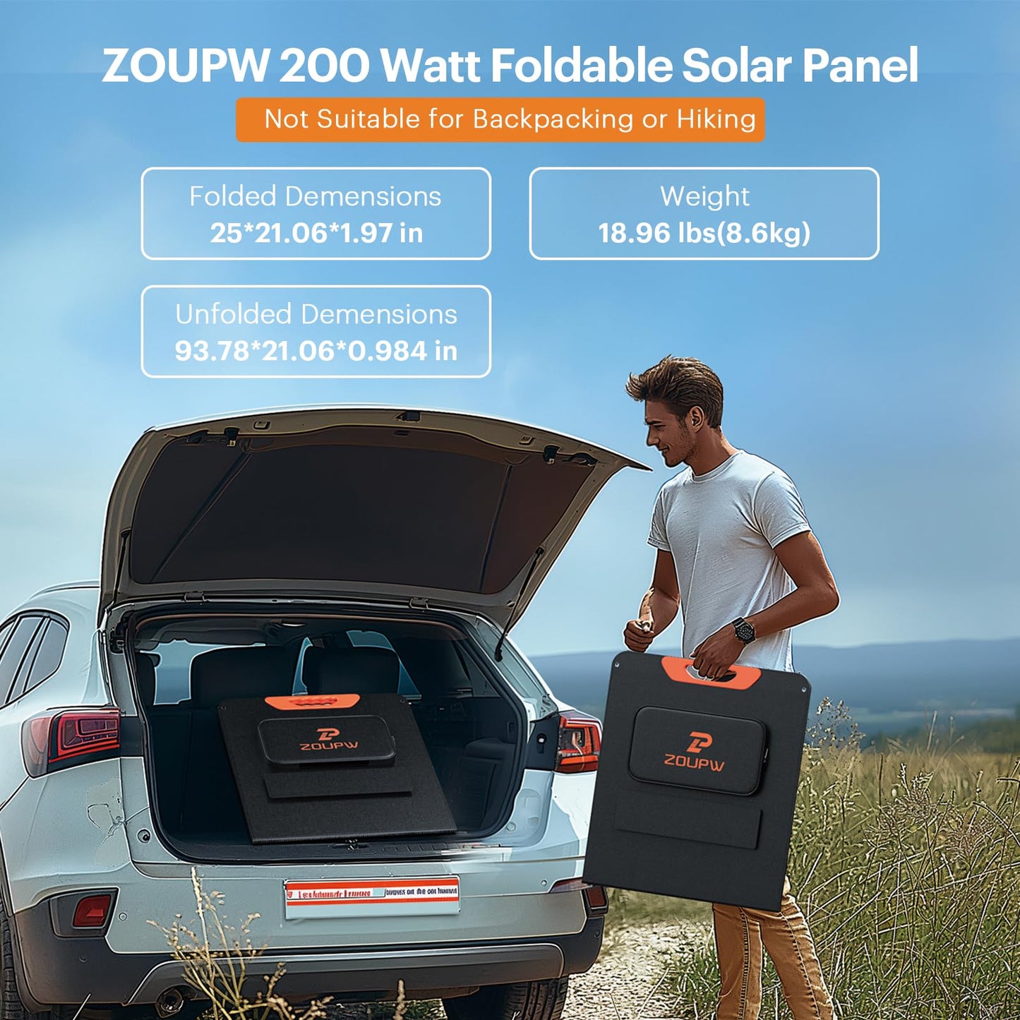 ZOUPW 200W Portable Solar Panel for Power Station,23.5% Efficiency Mono Foldable Solar Charger with 4 Kickstands for Jackery 1000 V2/Bluetti/EcoFlow/Anker,IP67 Waterproof for Camping RV Home Backup