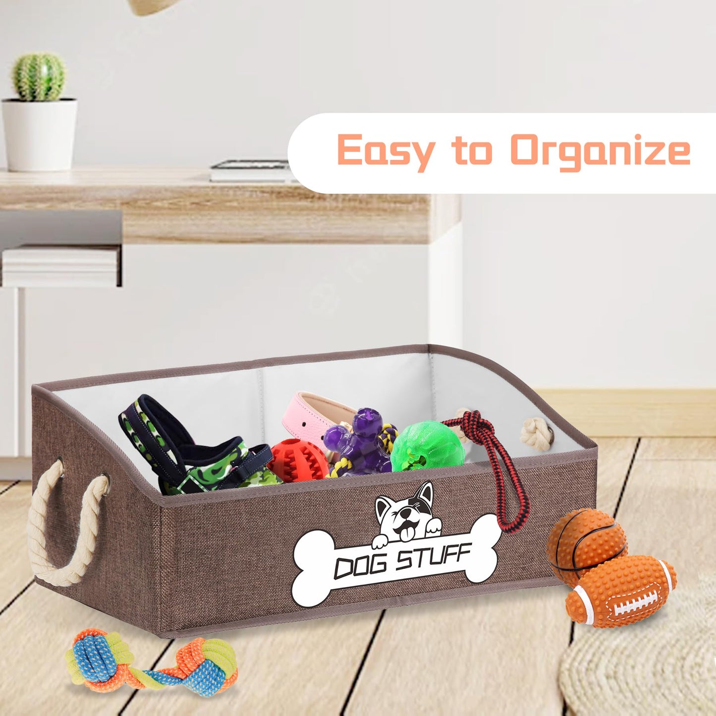 Thankspaw Collapsible Fabric Dog Toy Box and Storage Bin With Handle - Trapezoid Basket Chest Organizer for Pet Toys, Blankets and Accessories,Coffee