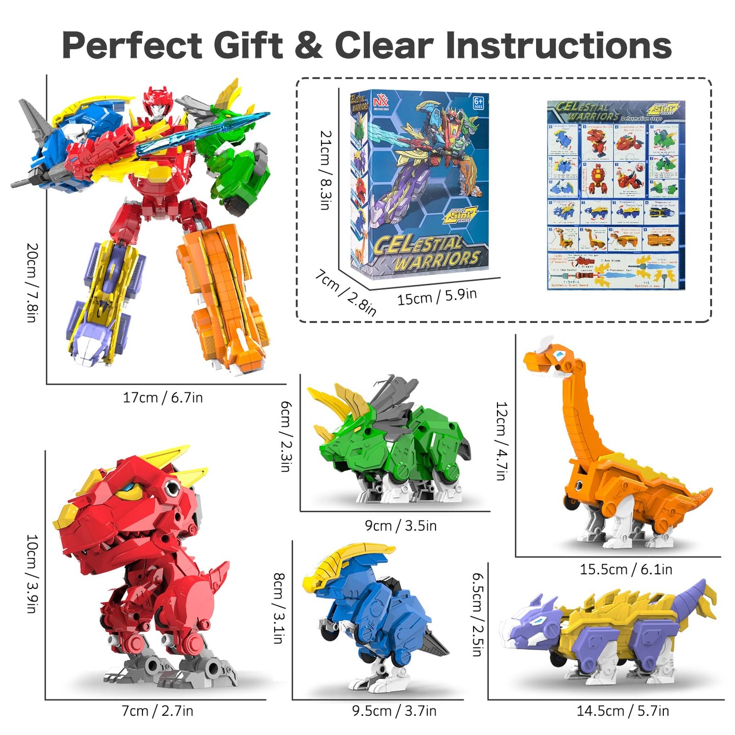 RISUNTOY 5-in-1 Transforming Dinosaur Robot Toys, STEM Building Kit with Triceratops Action Figures, Safe Set for Kids Boys Girls Age 3+ Boys & Girls, Birthday for Toddlers