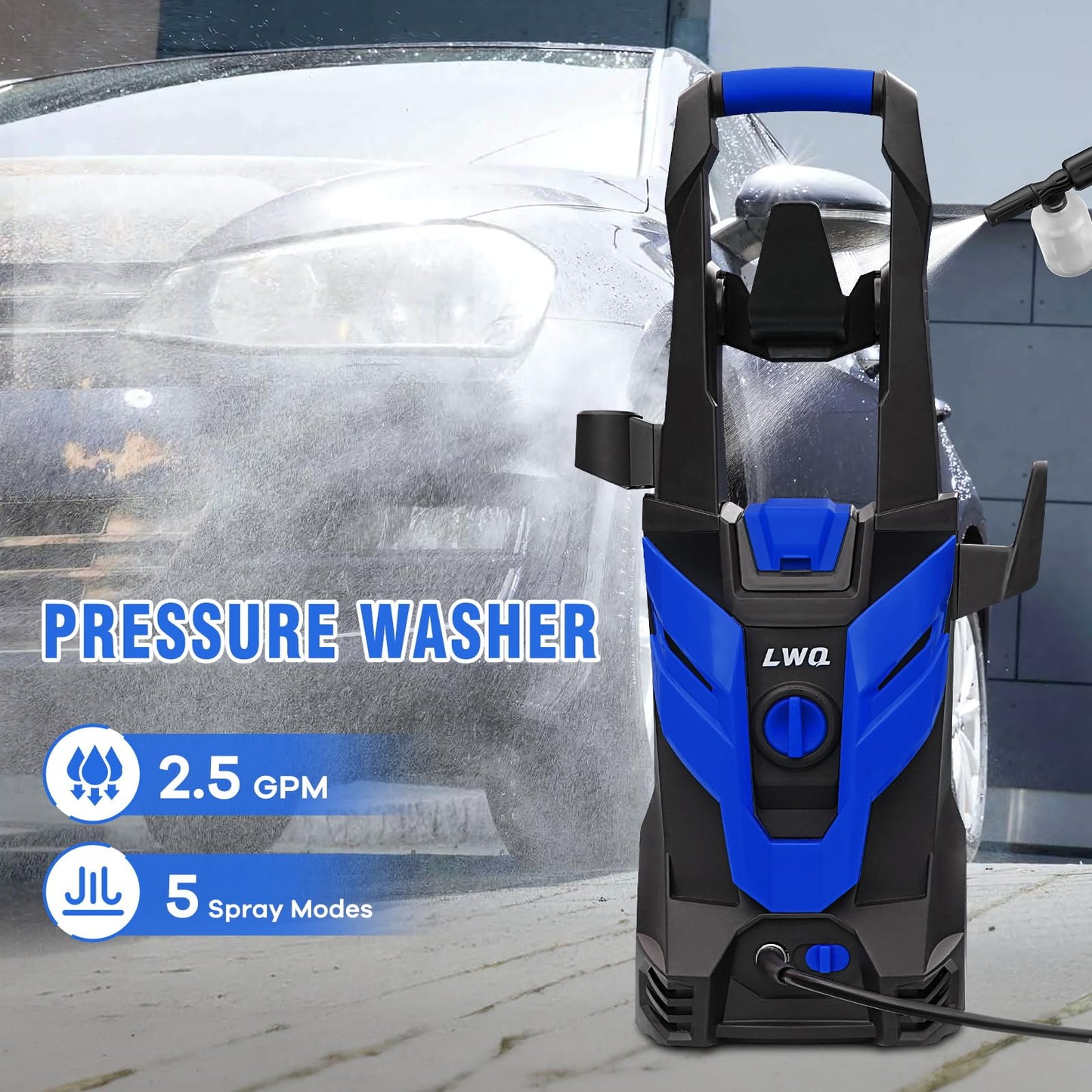 Pressure Washer, Power Washer with 4 Quick Connect Nozzles 1 Foam Cannon, High Pressure Cleaning Machine for Cars/Fences/Driveways/Patios/Farms/Home Cleaning