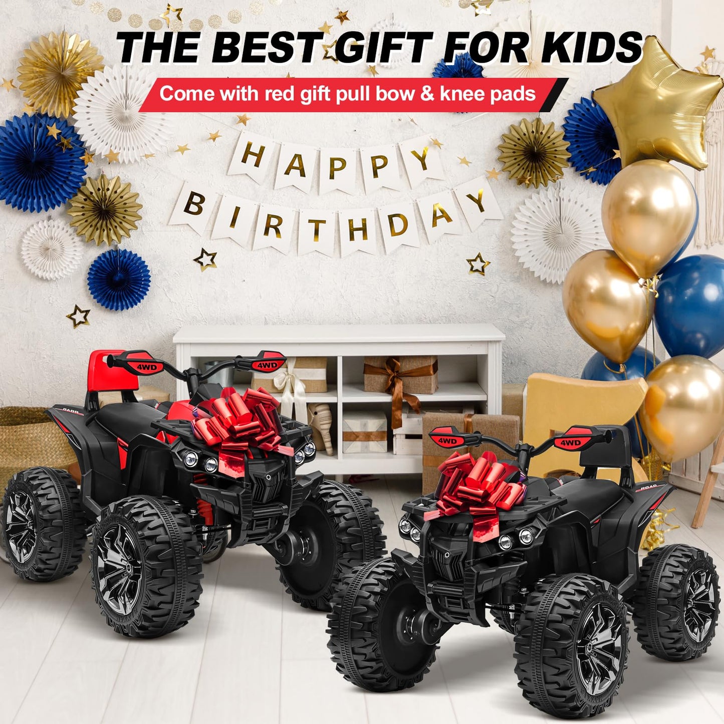 JOYRACER 24V Kids ATV 4 Wheeler, 4x4 Ride On Toys Car w/ 800W Motors, 9AH Battery Powered Car w/Remote Control, Bluetooth, MP3, USB, Spring Suspension, 2-Seater Quad for Boys Girls, Black