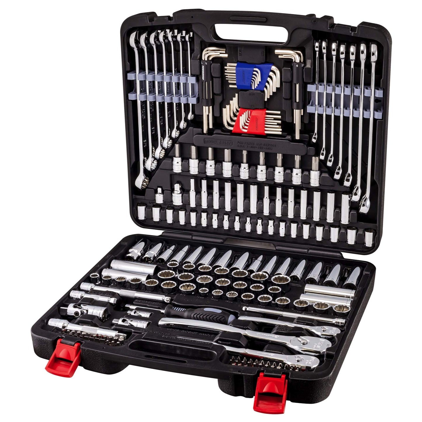 Powerbuilt 200 Piece 1/4-inch, 3/8-inch, and 1/2-inch Drive Mechanics Tool Set - with SAE and Metric Socket Set, Powerbuilt XT 90 Tooth Seal-Head Ratchets, including Case - 642472