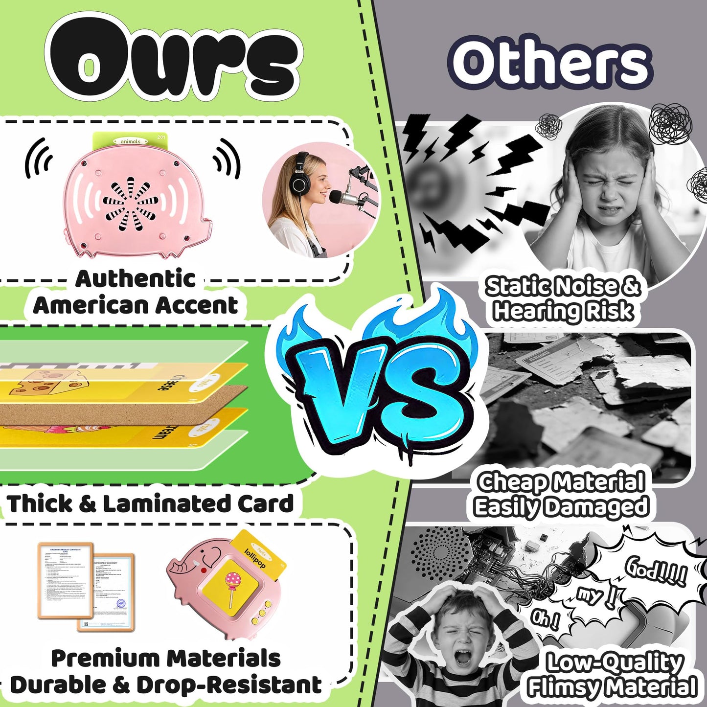 Baby Talking Flash Cards for Toddlers 1-3 with 224 Words, Montessori Learning Pocket Speech for Toddler, Card Early Education Device for Autism, Baby Talking Flash Cards for Toddlers 1-3