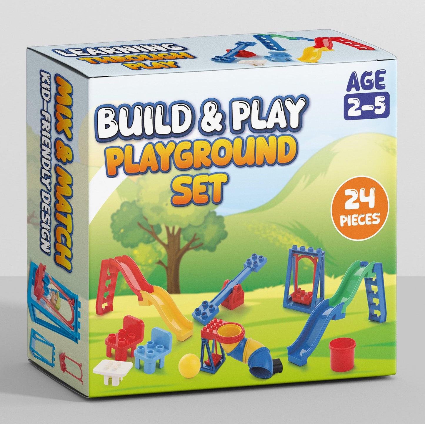 Liberty Imports 24 PCS Big Building Blocks Playground Set for Toddlers and Kids, Large Size DUPLO Compatible Construction Toy Bricks with Slides, Swings, Seesaw and Pipes Preschool Learning Playset