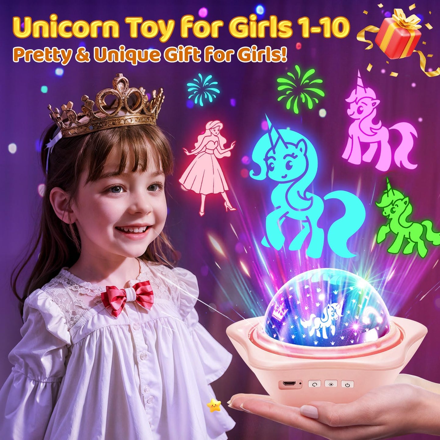 Unicorn Toys【6 Slides+96 Projections】,Unicorn Night Light Projector & Mermaid Toys & Princess Toy, Girl Birthday Gift,Juguetes para Niñas, Princess Toys for Girls 4-6, 2 Year Old Girl Birthday Gift