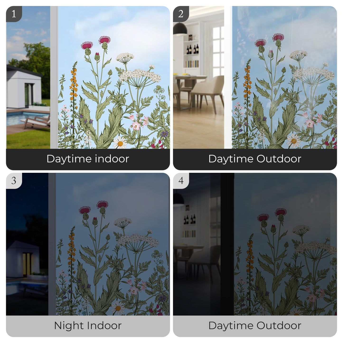ADD.HERES Window Privacy Film,Colorful Floral Window Stickers,Removable DIY Bouquet Static Clings, Decals for Home School Office Party Supplies, Wildflower Reverie, 17.5 x 78.7 in