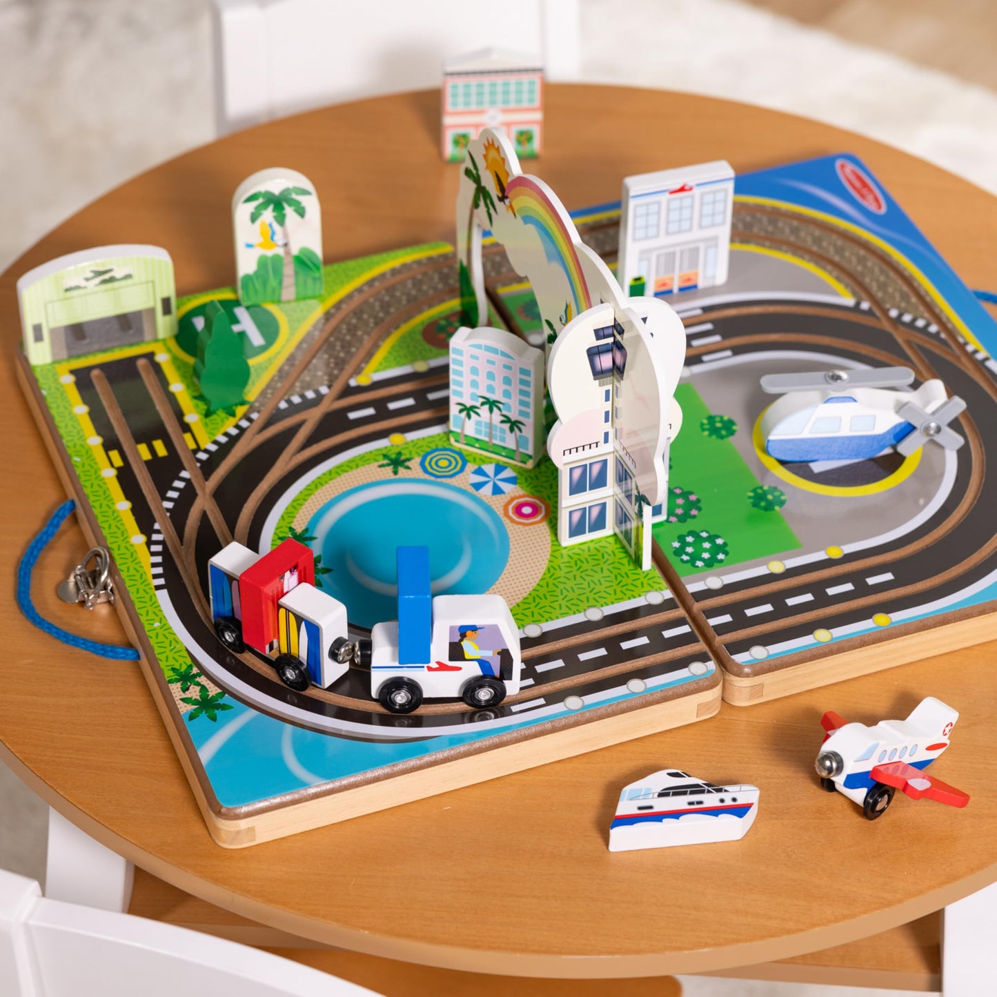 Melissa & Doug Take-Along Airport Play Set, Vehicles, Built-in Tracks for Boys and Girls Ages 3+ - FSC-Certified