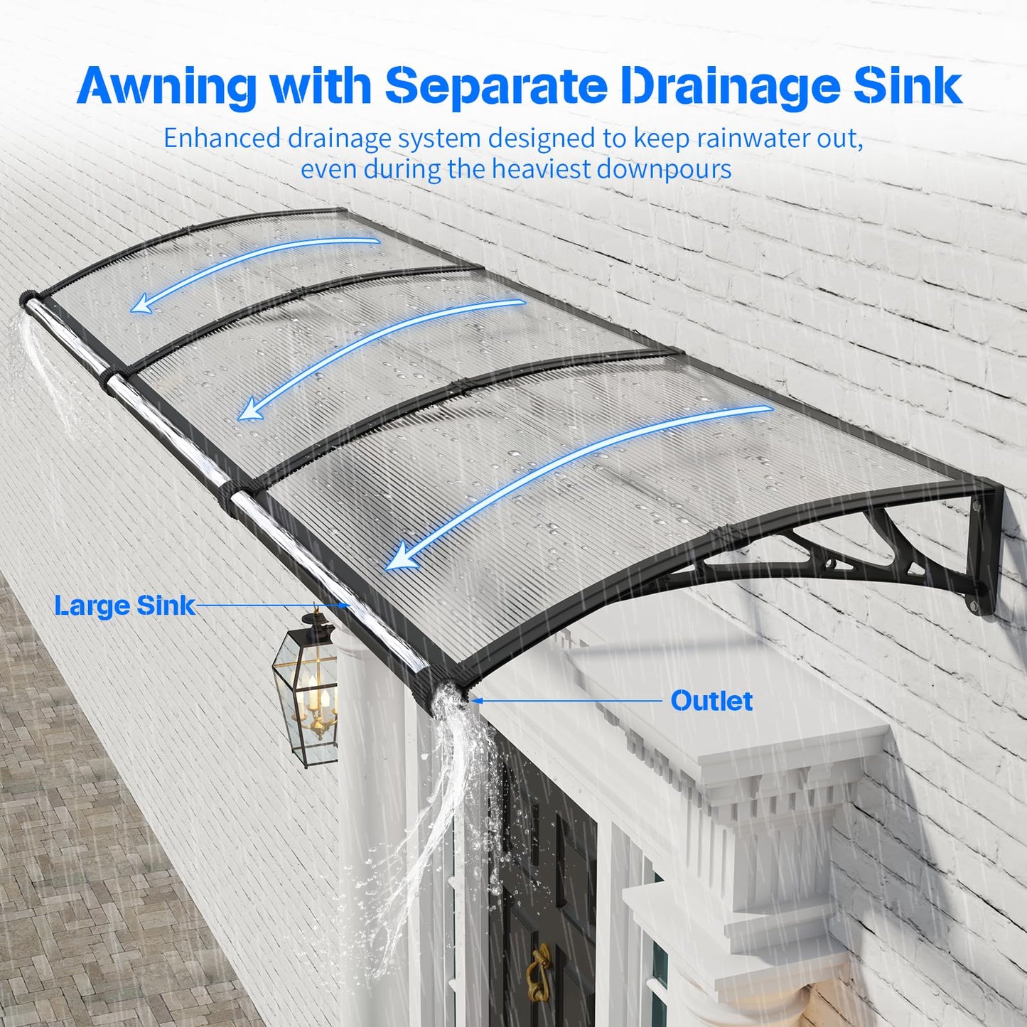 Awning for Door Entrance with Drainage Sink,40x60 Inch Awnings for Doors,Window Canopy Exterior with Plastic Steel Bracket,Polycarbonate Cover,UV,Rain,Snow Protection for House,Porch,Patio,Deck