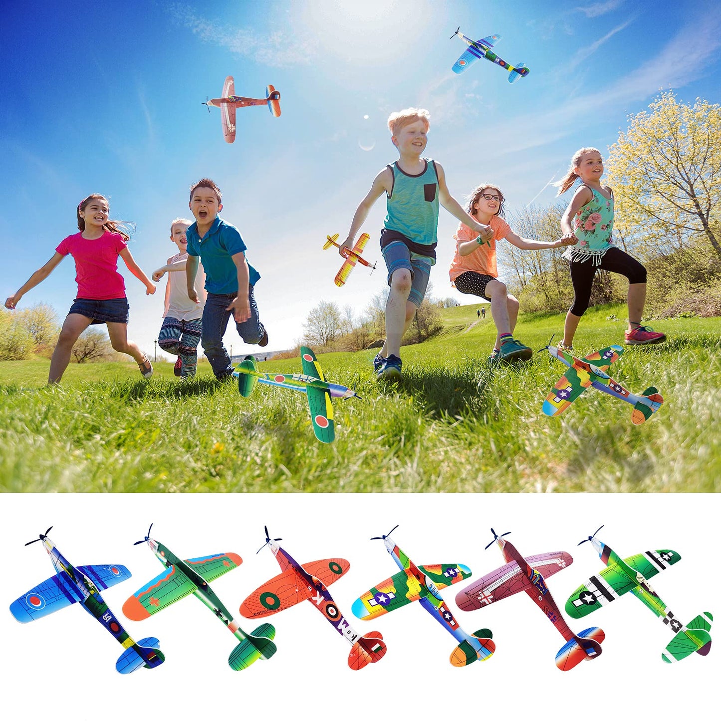 8" Airplane Toy,12 Different Designs Planes Toys For Boys,Foam Glider Planes Toys,Birthday Favors Lightweight Paper Airplanes,Individually Packed Outdoor Flying Toys,Party Favors For kids 8-12(24 PCS)