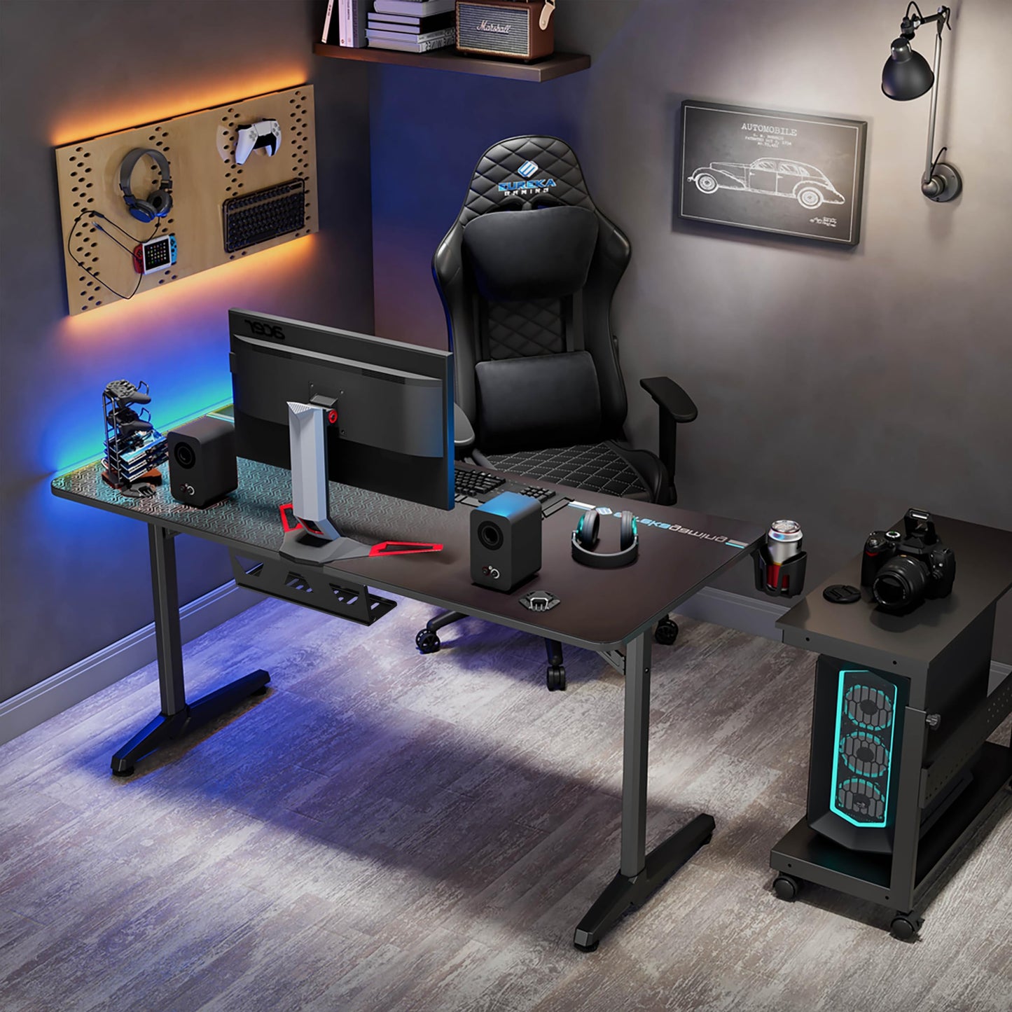 EUREKA ERGONOMIC Gaming Desk 60" Home Office Computer Desk, New Polygon Legs Design, Captain Series (60 Inch, Black)
