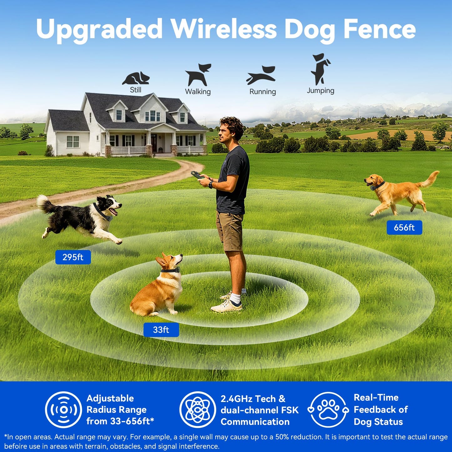 Wireless Dog Fence - Portable Electric Fence, Dog Training Collar, Perimeter Containment System with Adjustable Radius up to 656 ft in Open Areas, Waterproof Rechargeable (Olive Green - for 1 Dog)