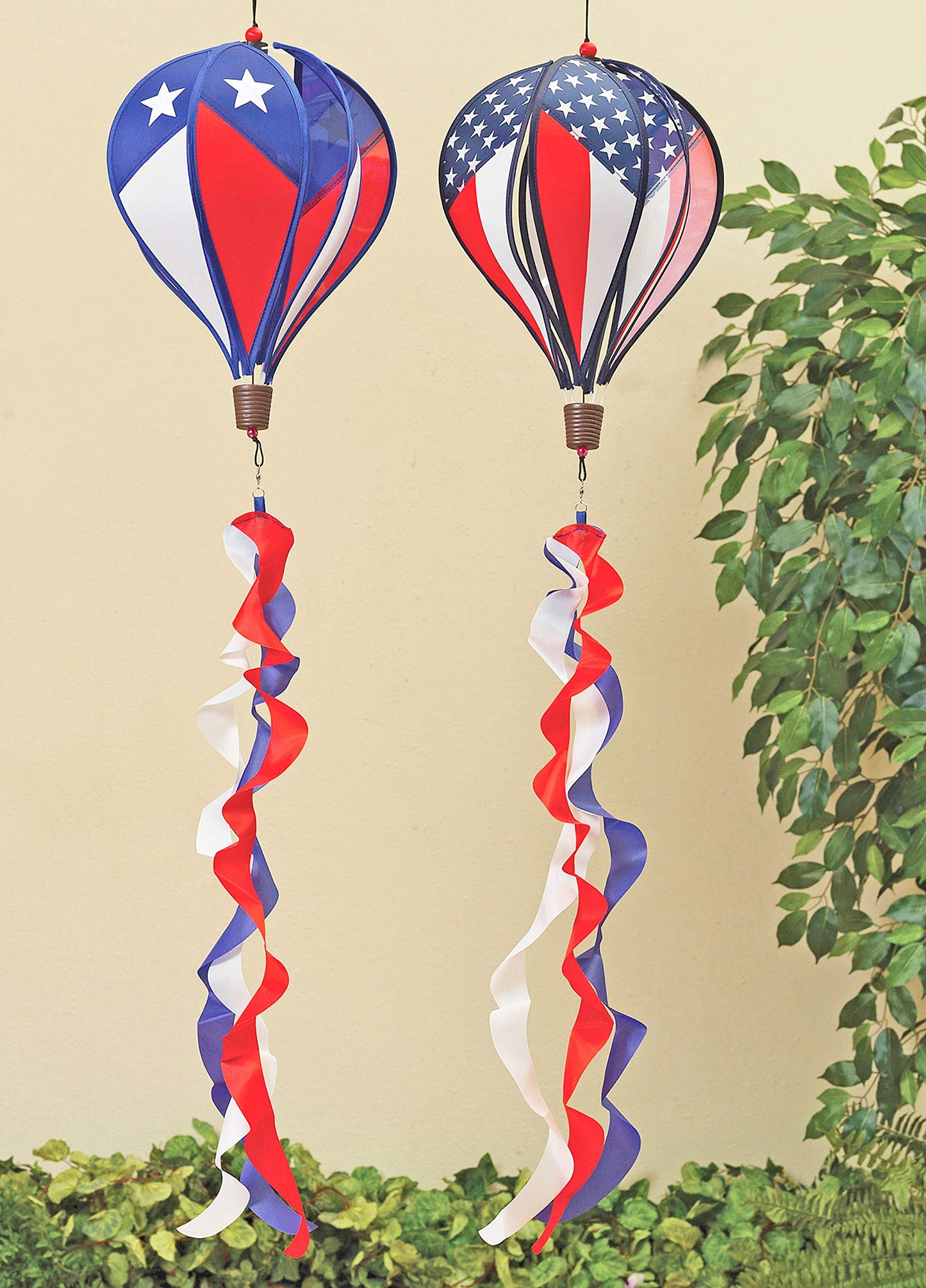 Alan Patriotic Stars Stripes Hot Air Balloon Wind Spinners - Set of 2, Spinner Red, White and Blue Americana Yard 10 Inches Wide x 40 High, Colorful
