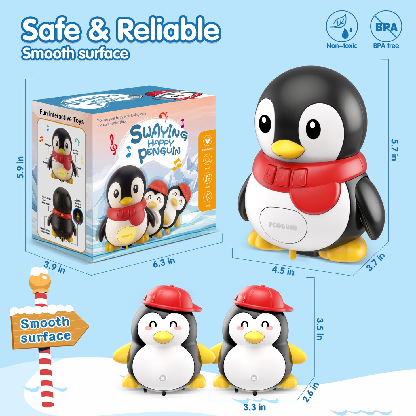 Baby Toys 6-12 Months Musical Dancing Talking Penguin Tummy Time Toys Set Mama and Babys, Light Up Crawling Repeating Words Interaction Newborn Infant Toddler Toys Birthday Easter Gifts for Kids
