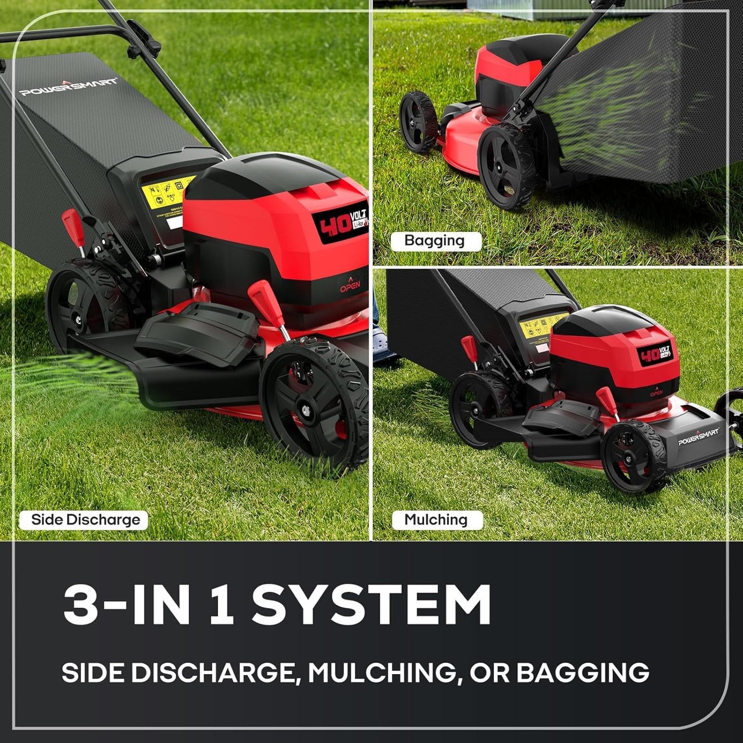 PowerSmart Electric Cordless Lawn Mower 17" 40V, 3-in-1 Brushless Push Lawn Mower, Lightweight, Foldable Handles