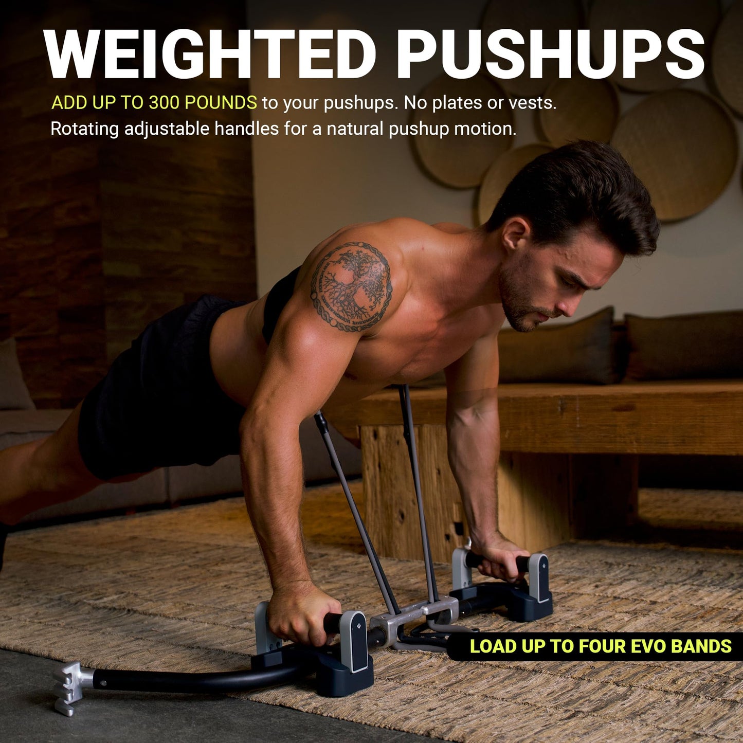 EVO Bow - All in One Portable Home Gym System with Weighted Pushups | Compact Strength Training and Exercise Equipment for Travel with Notched Resistance Bands for Full Body Training | 300lbs (Ultra)