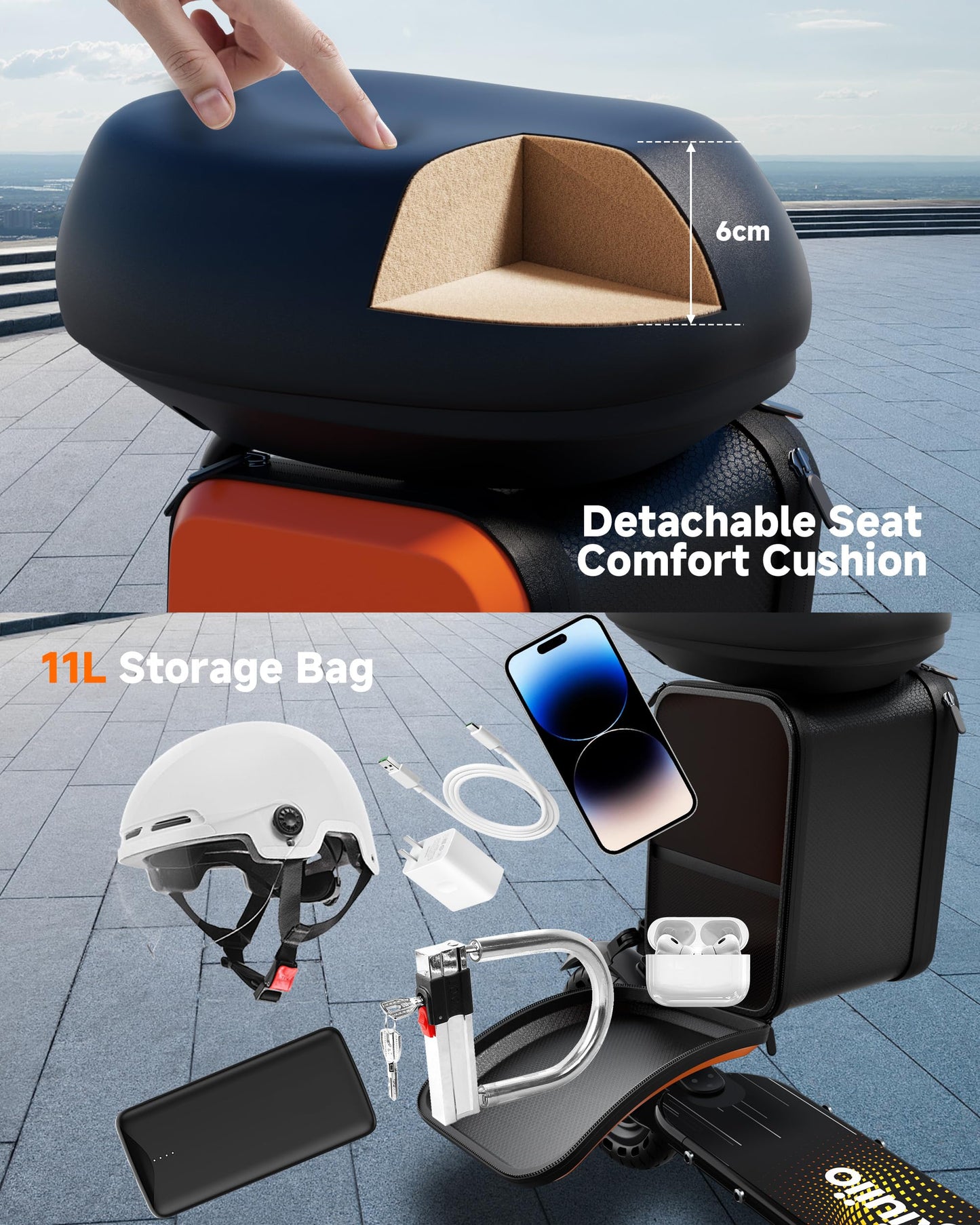 Electric Scooter with Seat for Adults and Teens, 19MPH & 15-Mile Range, 350W Motor, 8.5" Solid Tires with App Control & Dual Brake System - Foldable Commuter E-Scooter with Storage Bag
