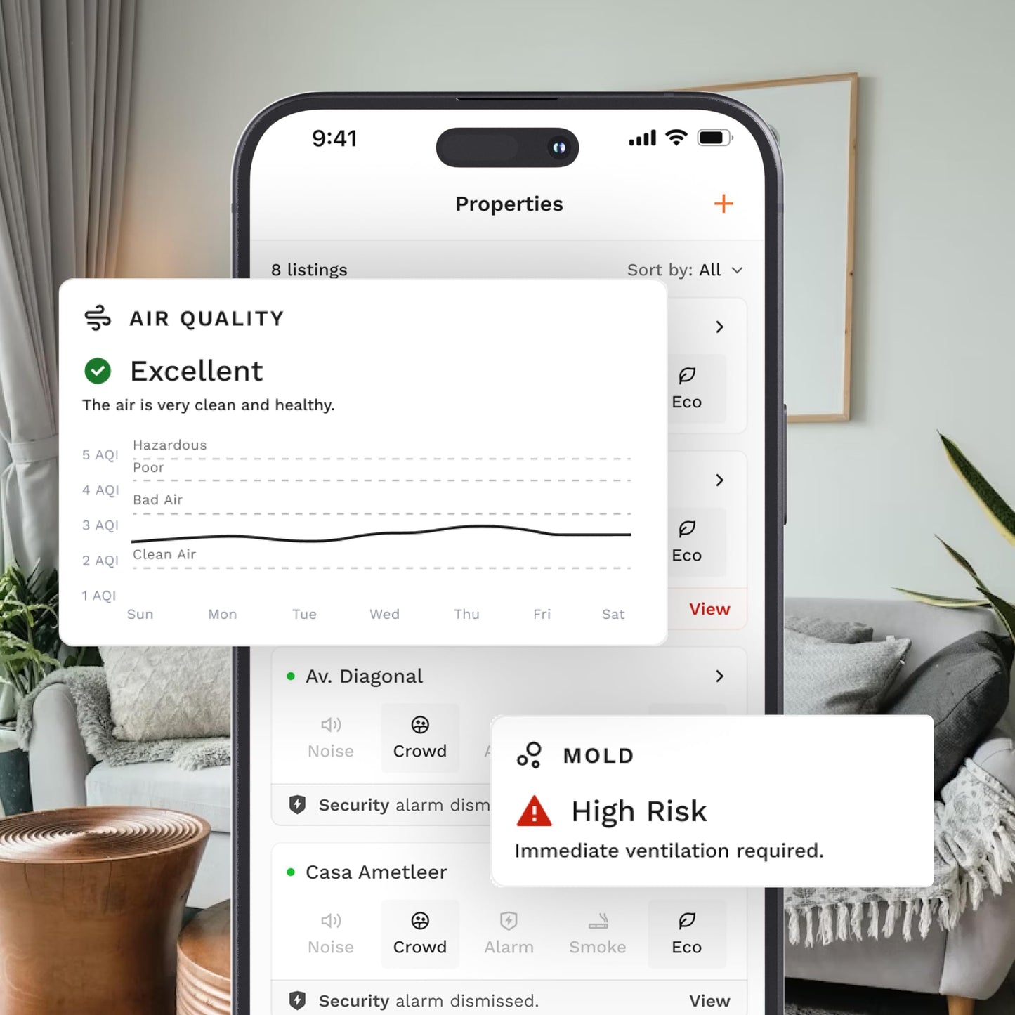 Layla Eco Smart Sensor for Air Quality Monitor, AC Control CO, WiFi Quality, Energy Savings Monitoring | Ideal for Airbnb, Homes & Offices | Tracks Temp, Humidity, Smoke, Noise & More