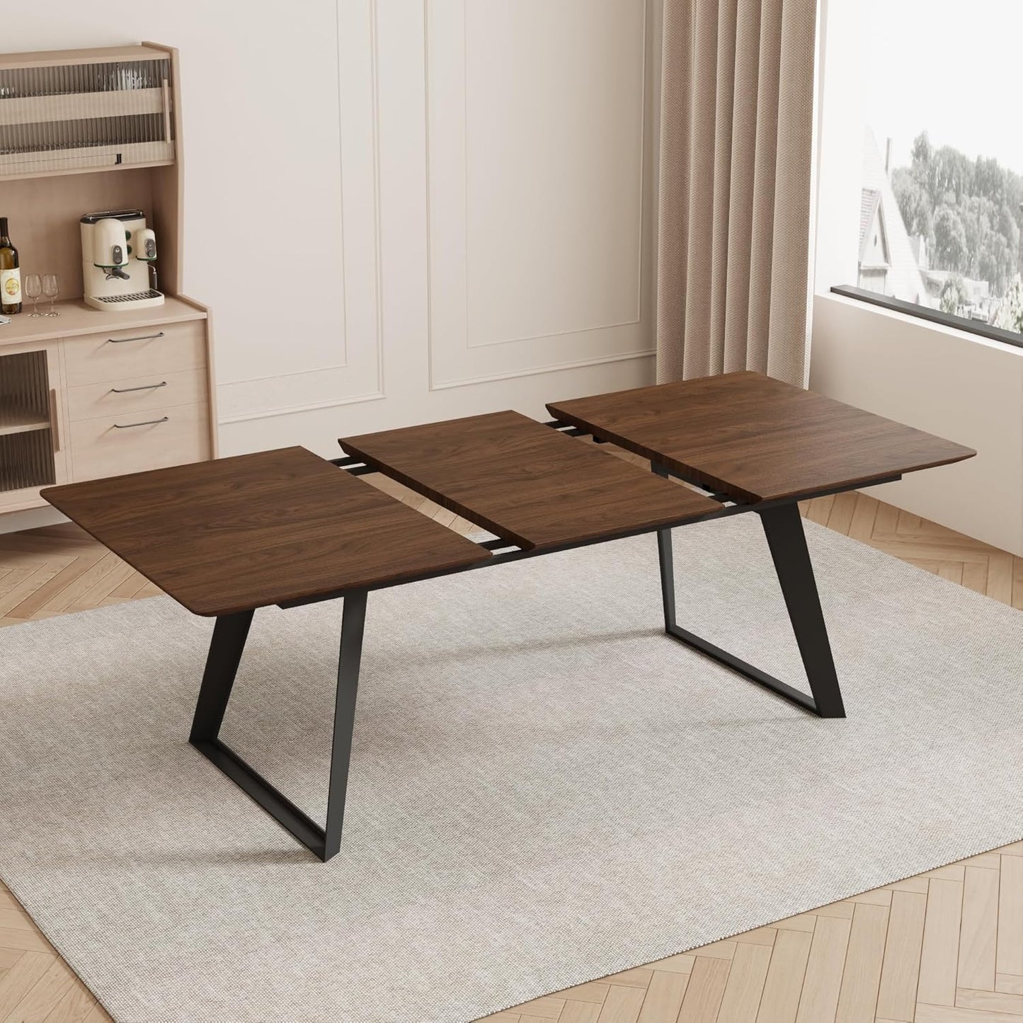 ZckyCine Extendable Dining Table - 63" to 78.7" Adjustable Rectangular Table with Brown Metal Legs, Modern Expandable Dining Table for 6-8 People